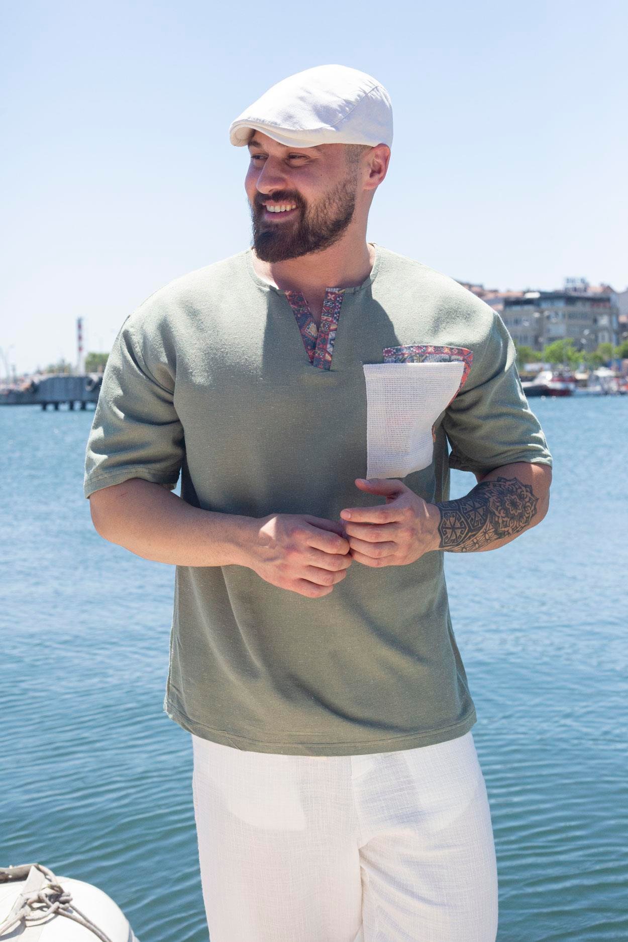 Rahat Kalıp Bohem Keten T-Shirt (TSY72)