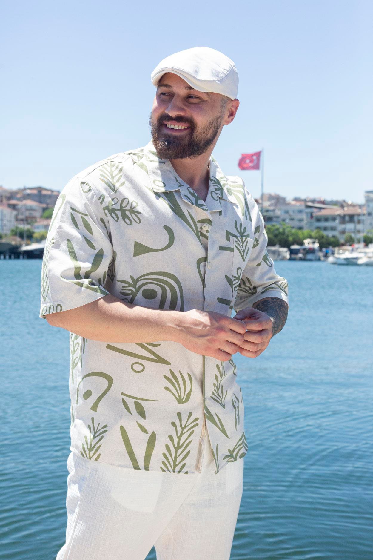 Rahat Kalıp Keten Desenli Gömlek (GMY62)