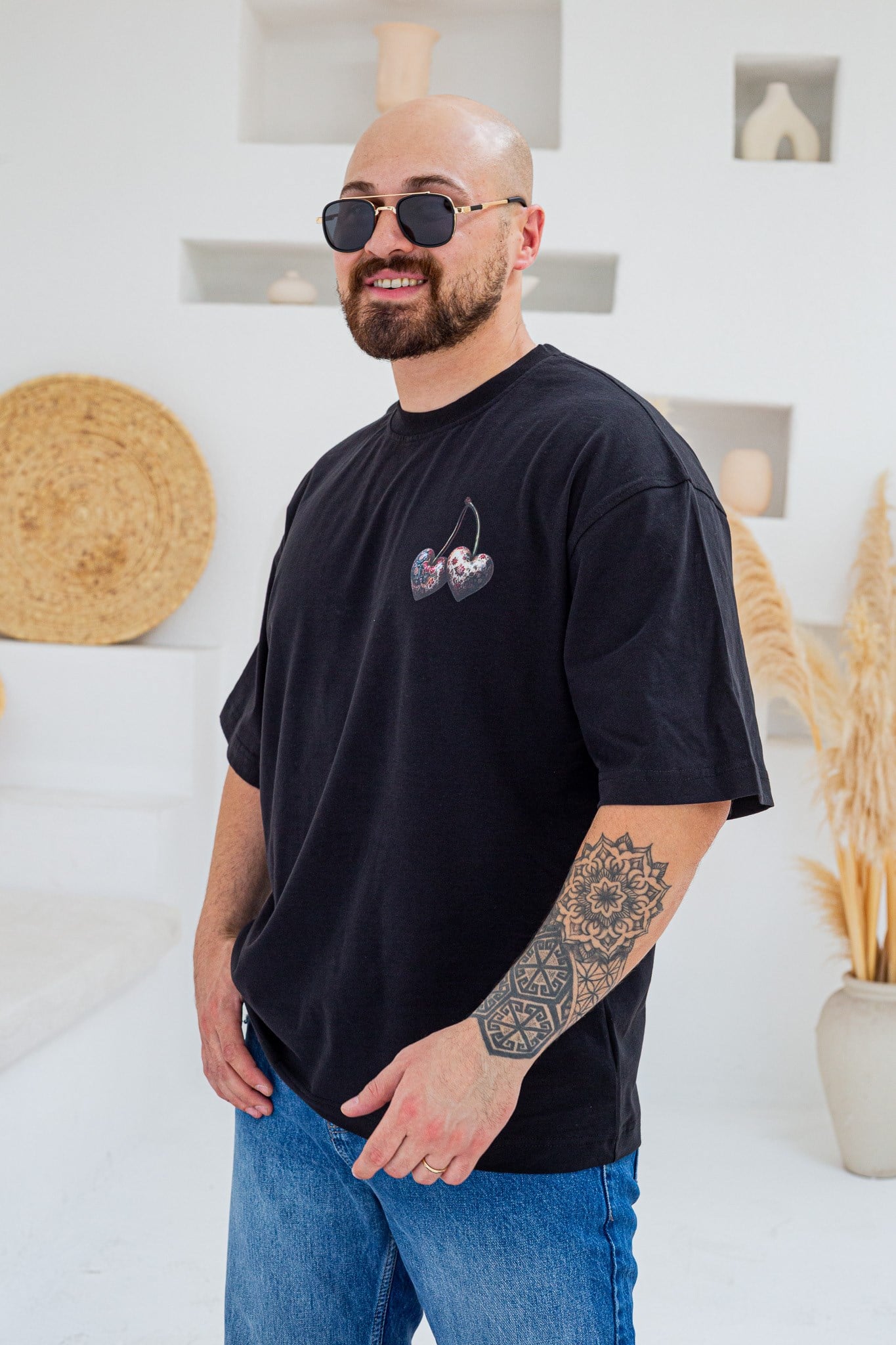 Rare Harvest Kalp Kiraz Baskılı Oversize T-Shirt (TSS100)