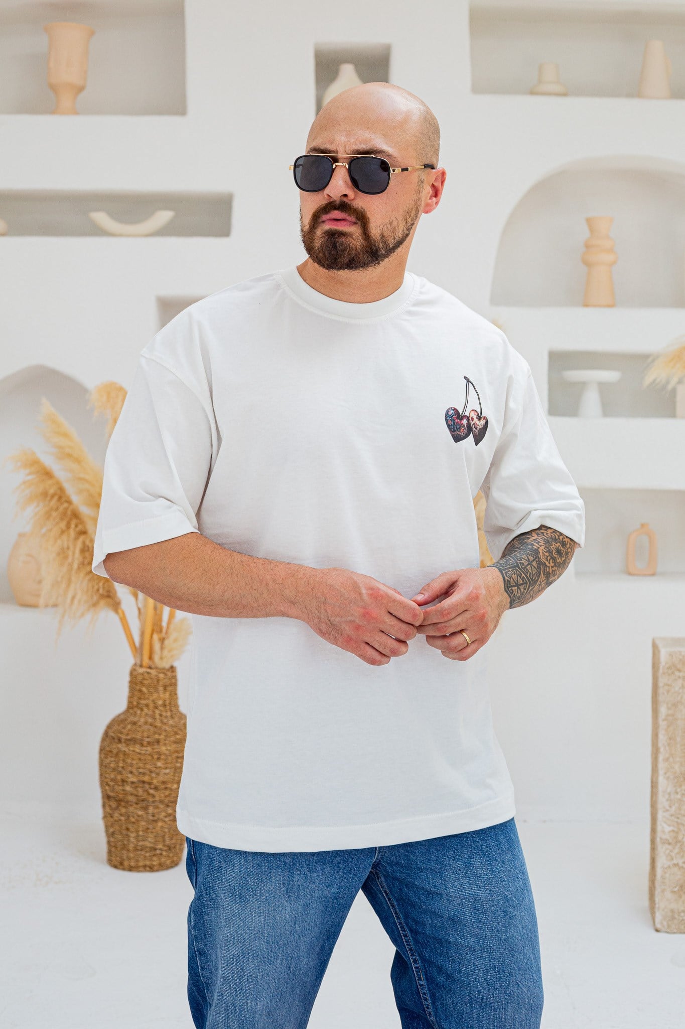Rare Harvest Kalp Kiraz Baskılı Oversize T-Shirt (TSB100)