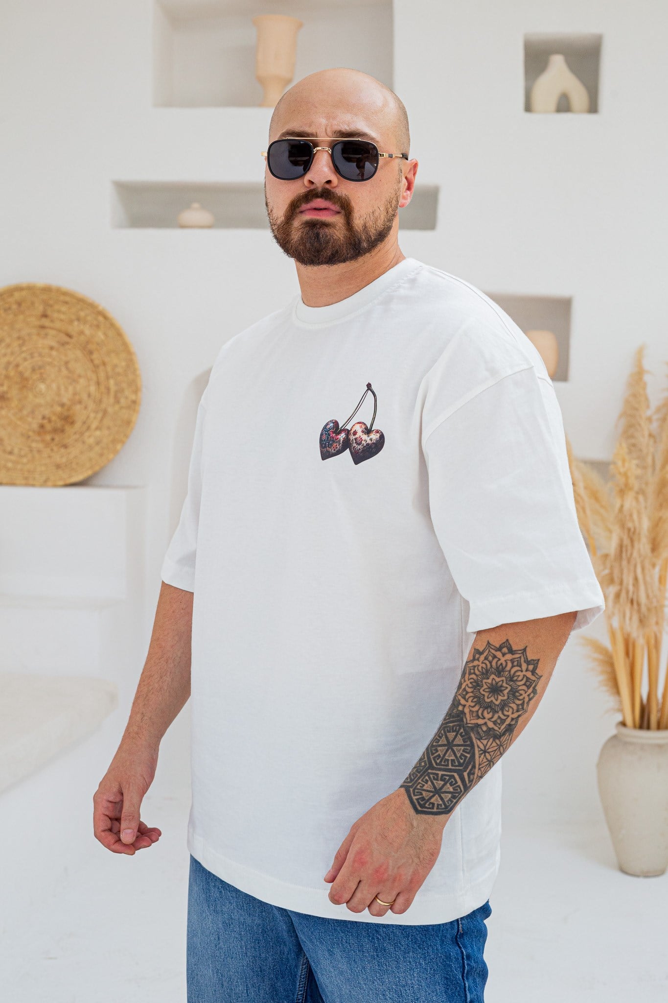 Rare Harvest Kalp Kiraz Baskılı Oversize T-Shirt (TSB100)