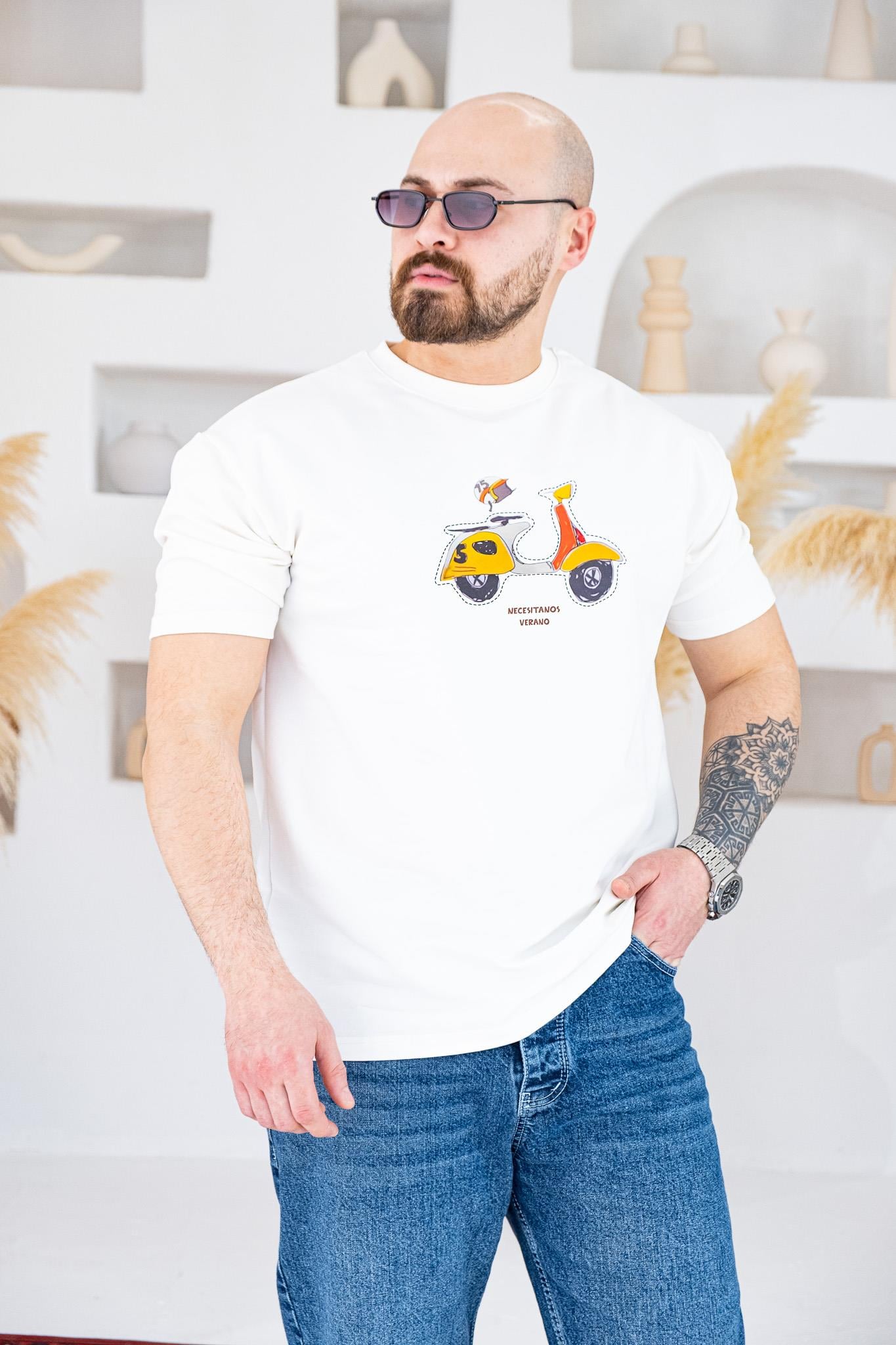 Retro Scooter Baskılı Rahat Kalıp T-Shirt(TSB71)