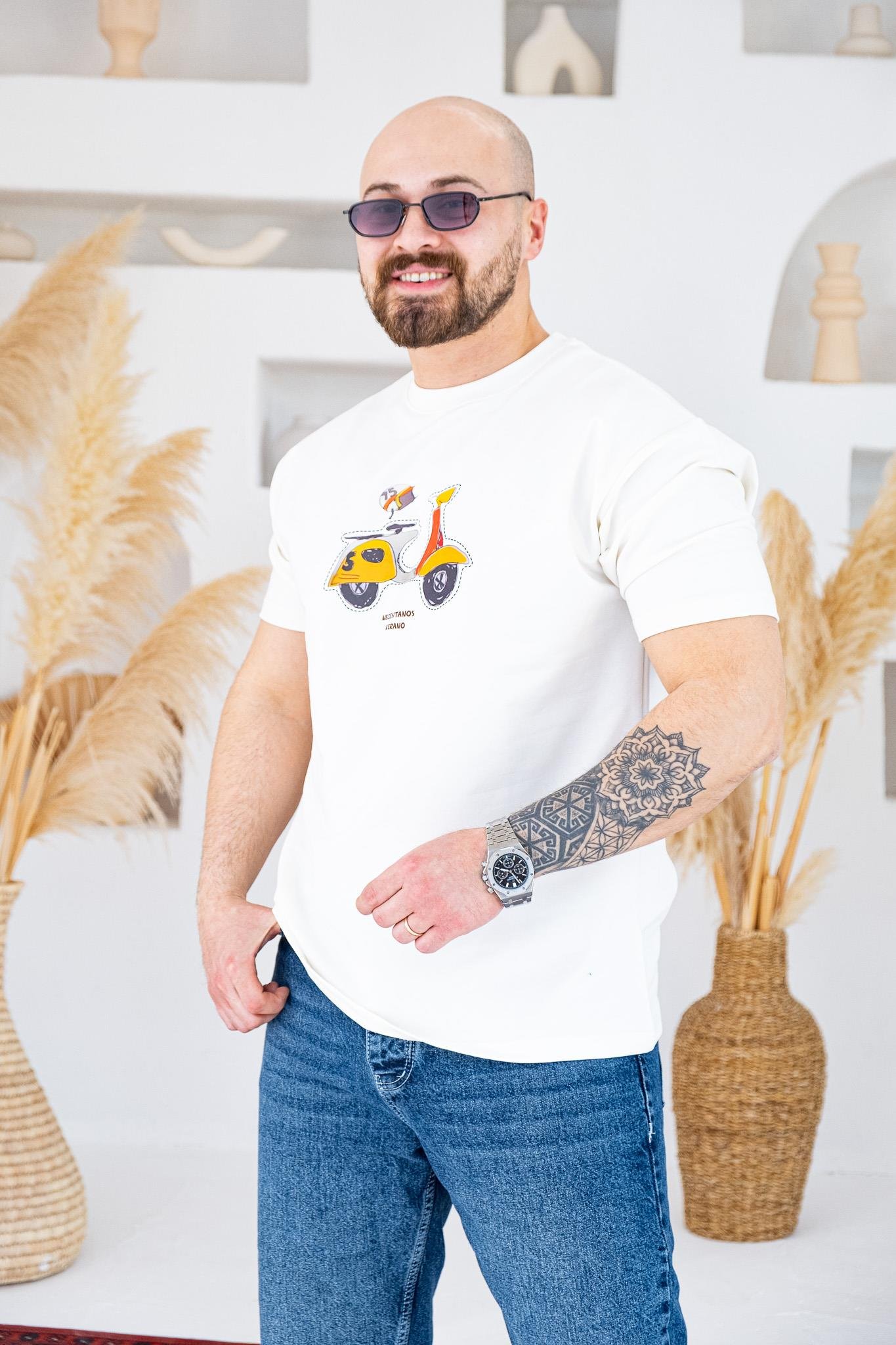 Retro Scooter Baskılı Rahat Kalıp T-Shirt(TSB71)