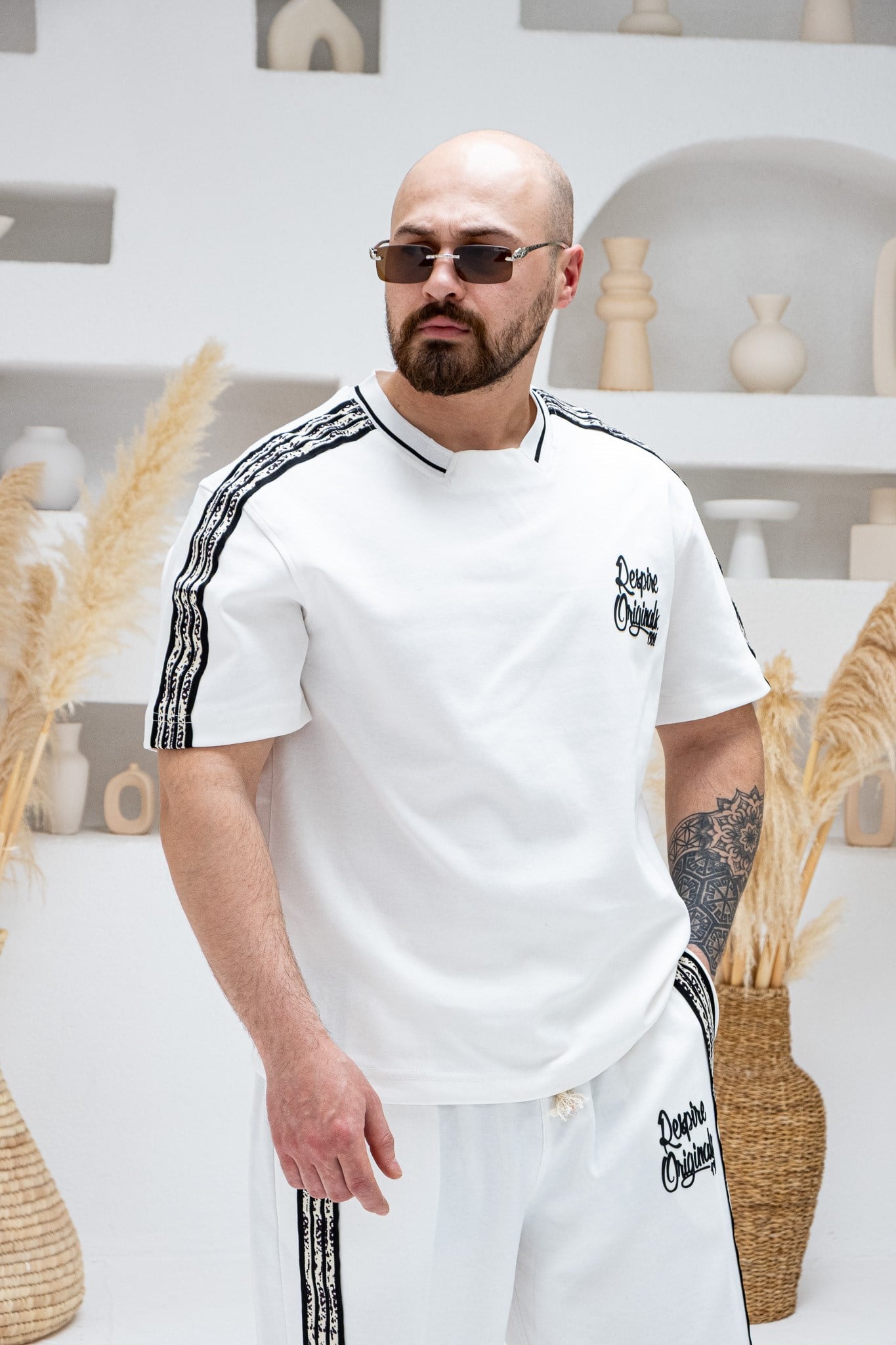 Şerit Detaylı Oysho Kumaş  Alt/Üst Rahat Kalıp Takım (TKB45)