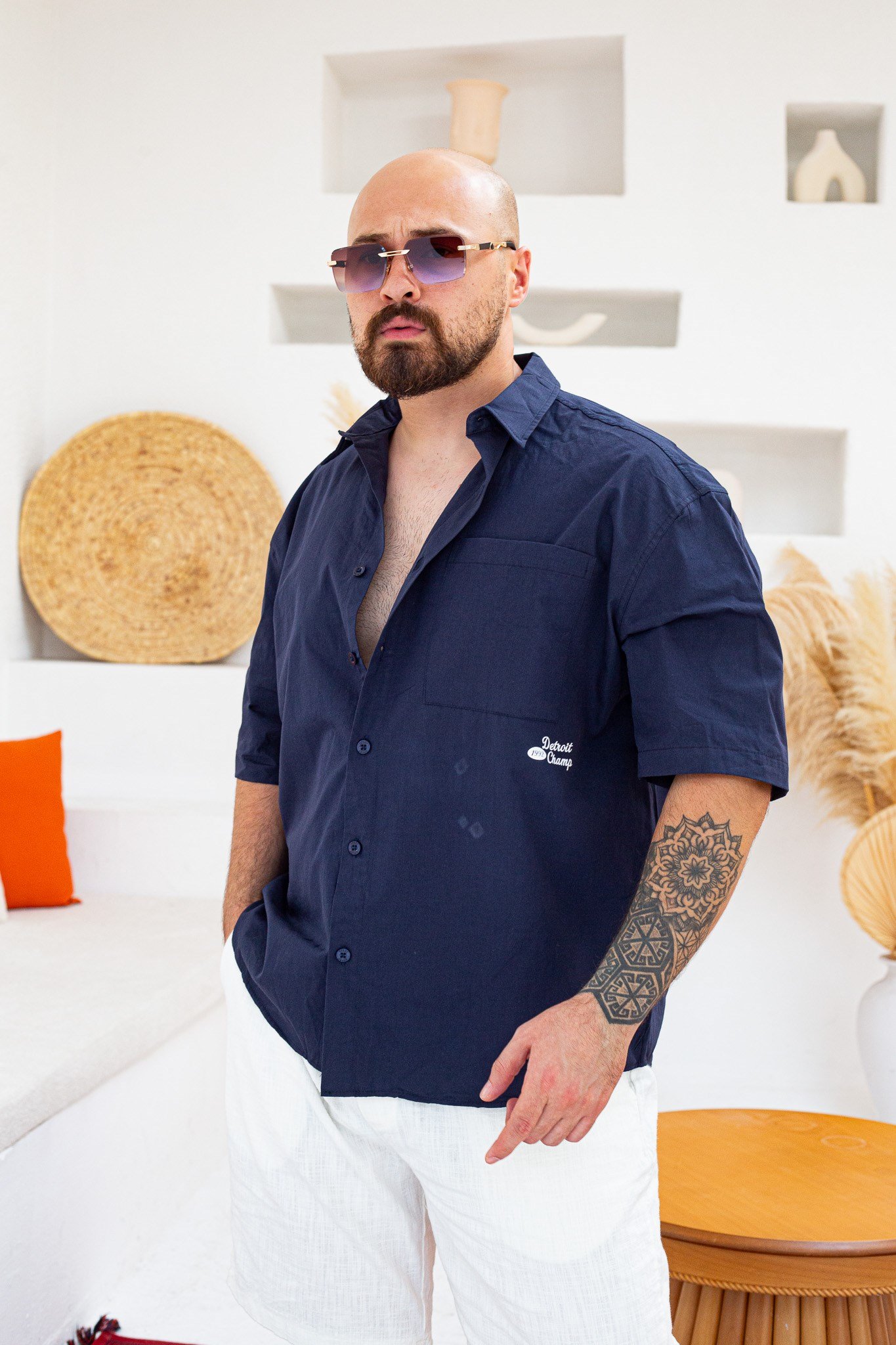 Sırtı Baskılı Kısa Kollu Oversize Gömlek (GML144)