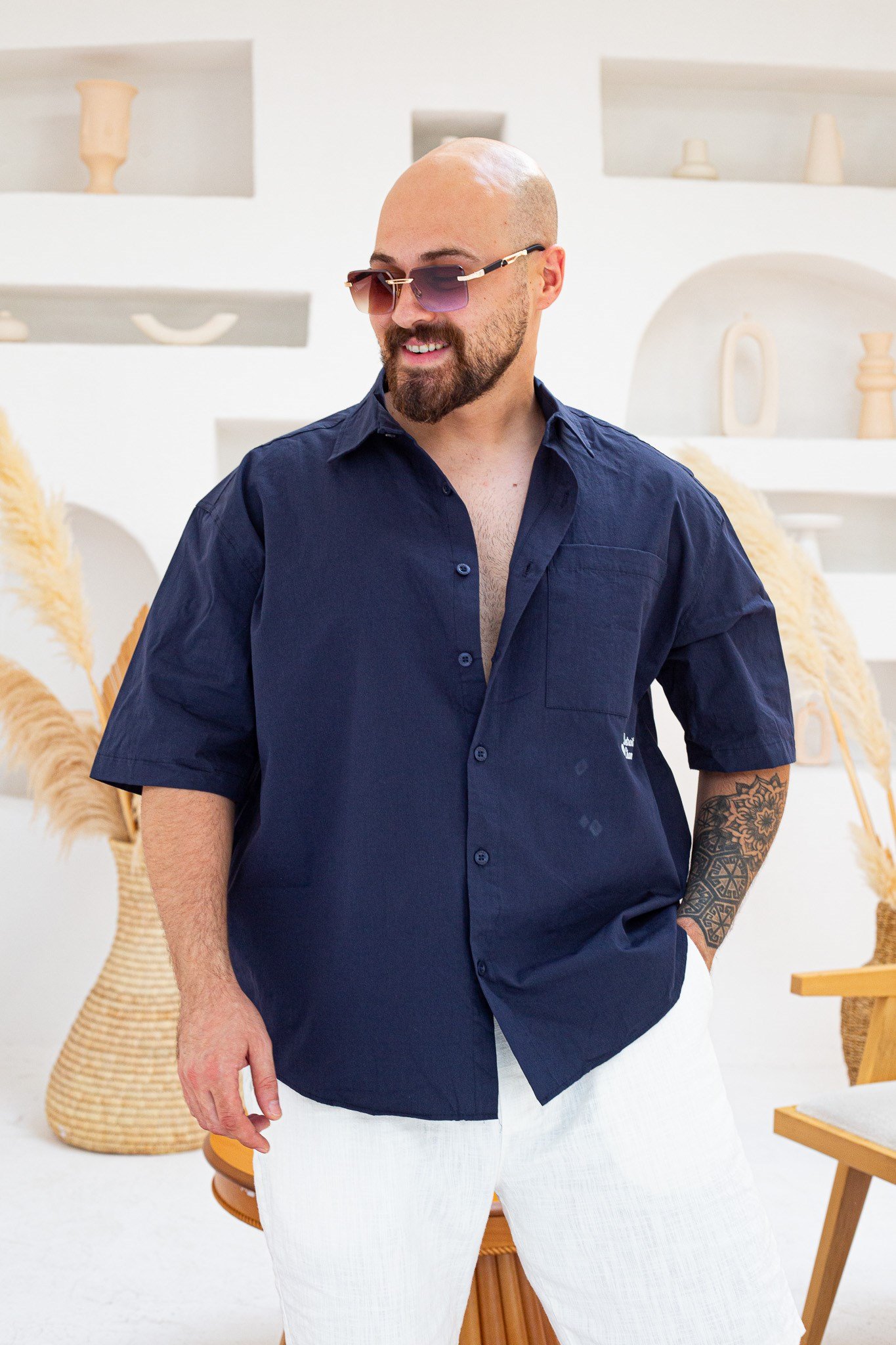 Sırtı Baskılı Kısa Kollu Oversize Gömlek (GML144)
