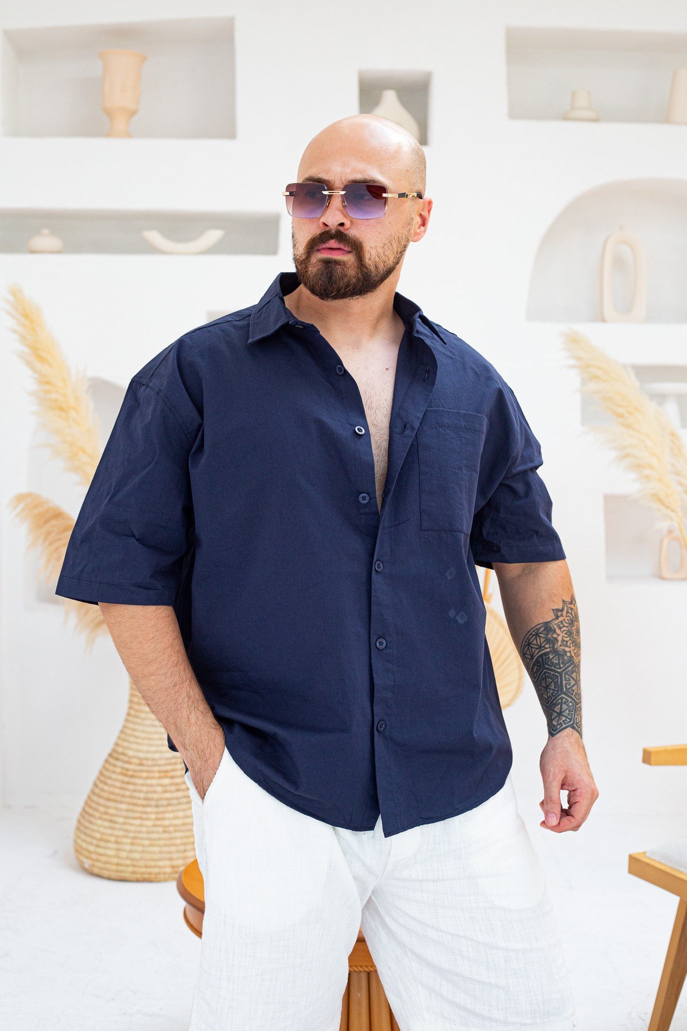 Sırtı Baskılı Kısa Kollu Oversize Gömlek (GML144)