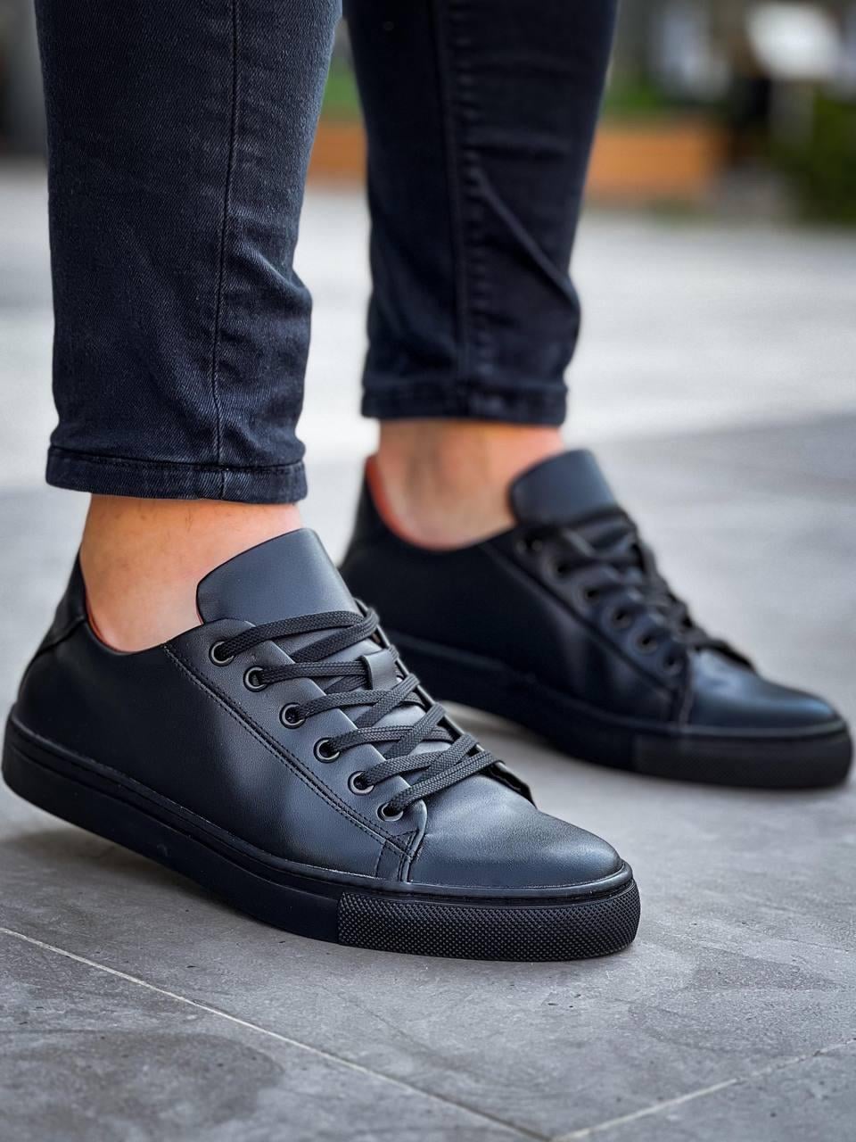 Siyah Premium Deri Erkek Sneaker (AYKS02)