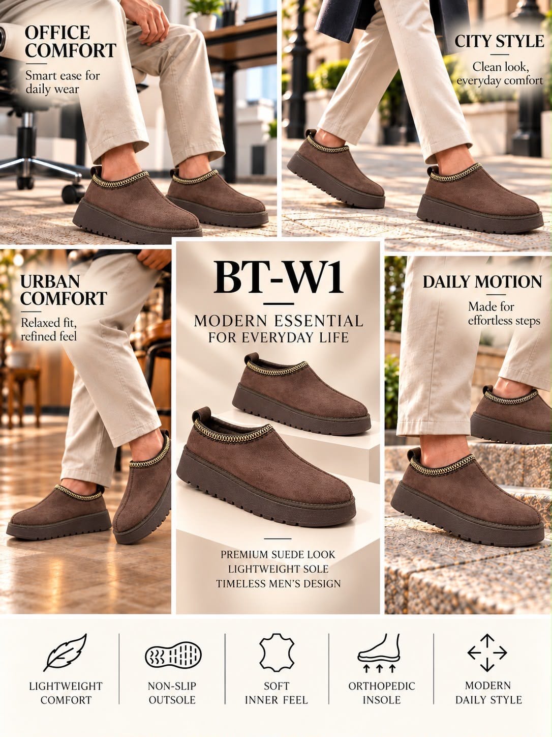 Süet Dokulu Kalın Taban Erkek Slip-On Ayakkabı (AYKKA24)