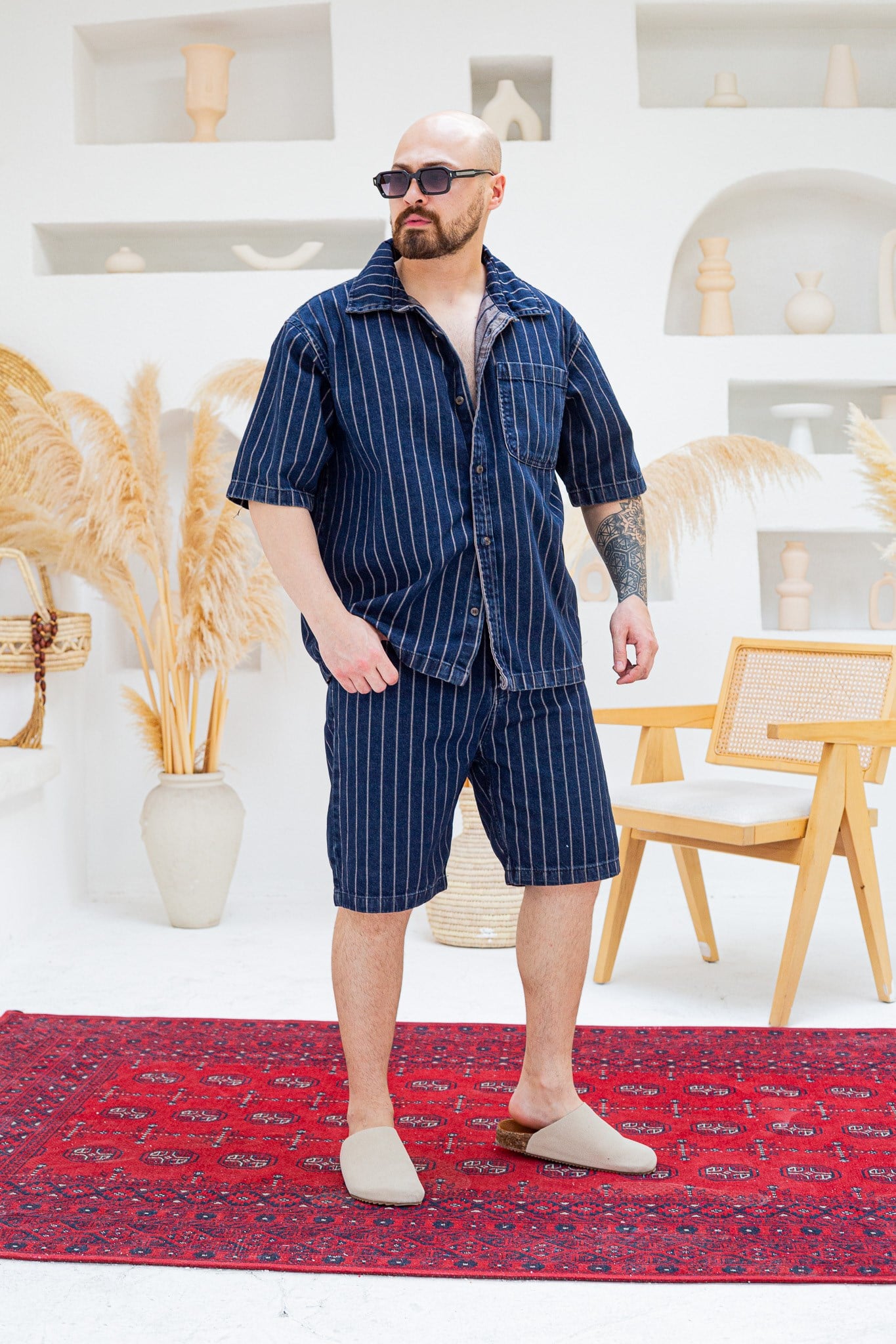 Tasarım Denim Gömlek ve Şort Alt Üst Takım (TK49)