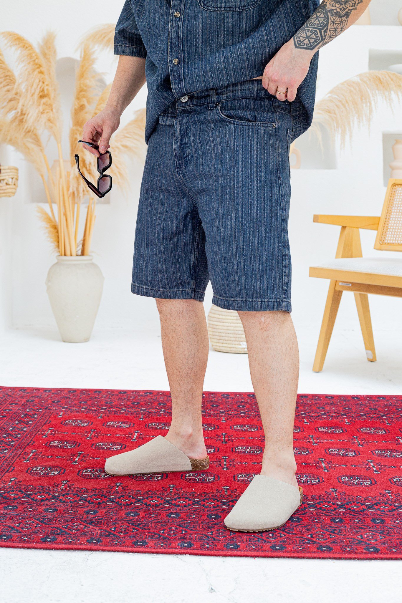 Tasarım Denim Gömlek ve Şort Alt Üst Takım (TK47)