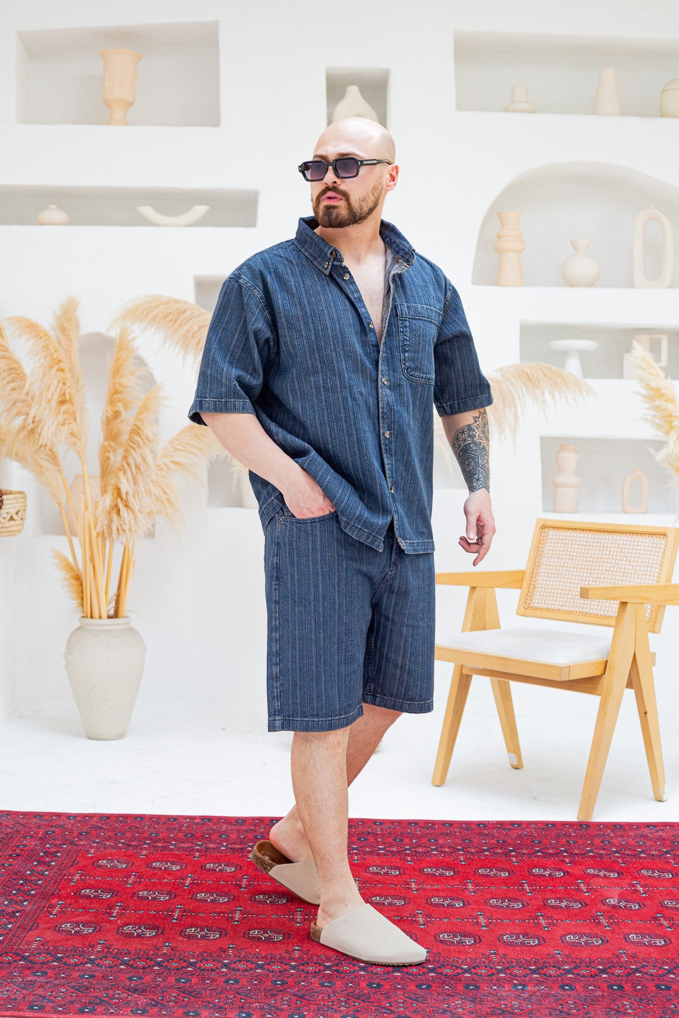Tasarım Denim Gömlek ve Şort Alt Üst Takım (TK47)