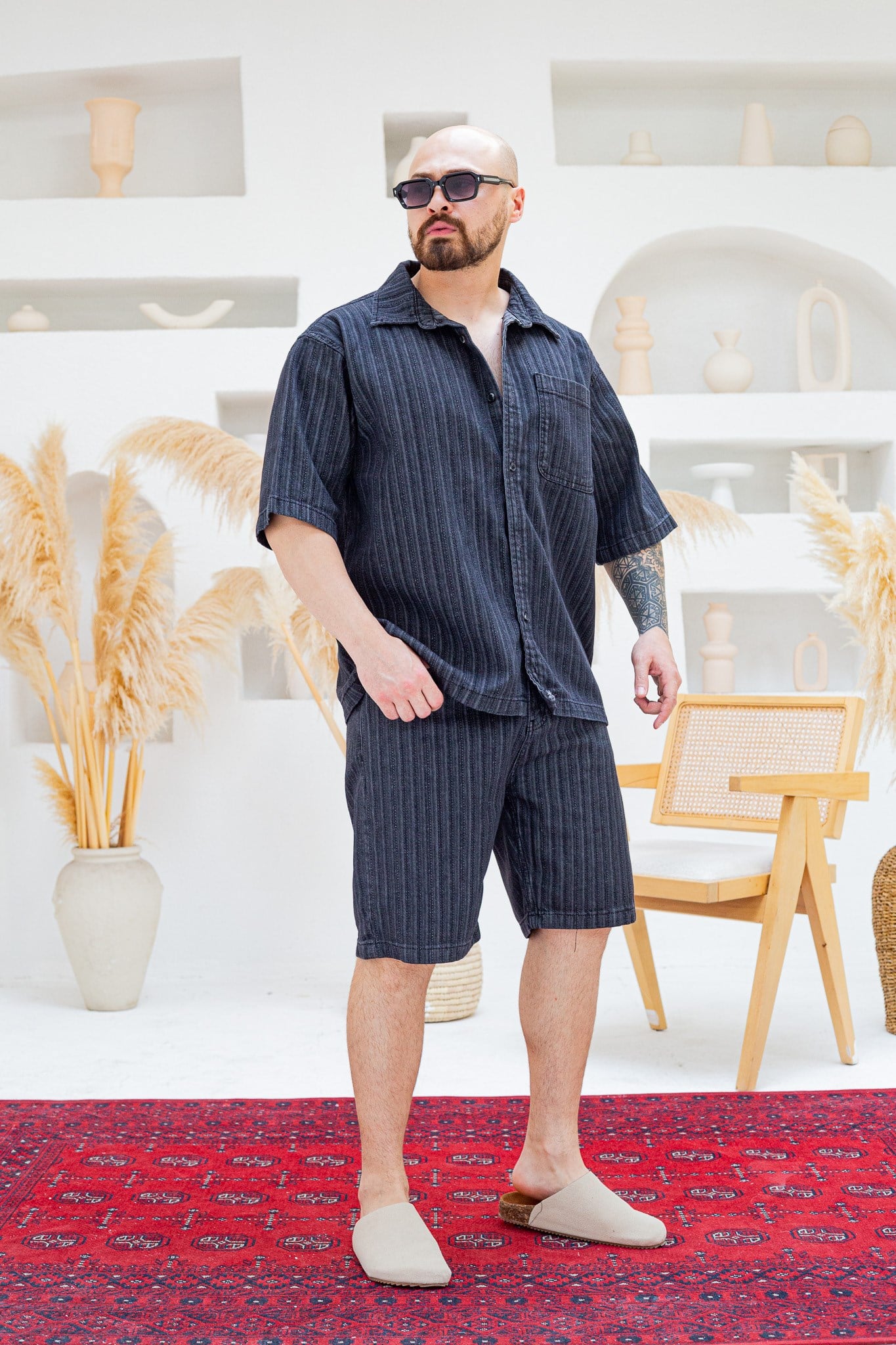 Tasarım Denim Gömlek ve Şort Alt Üst Takım (TK48)