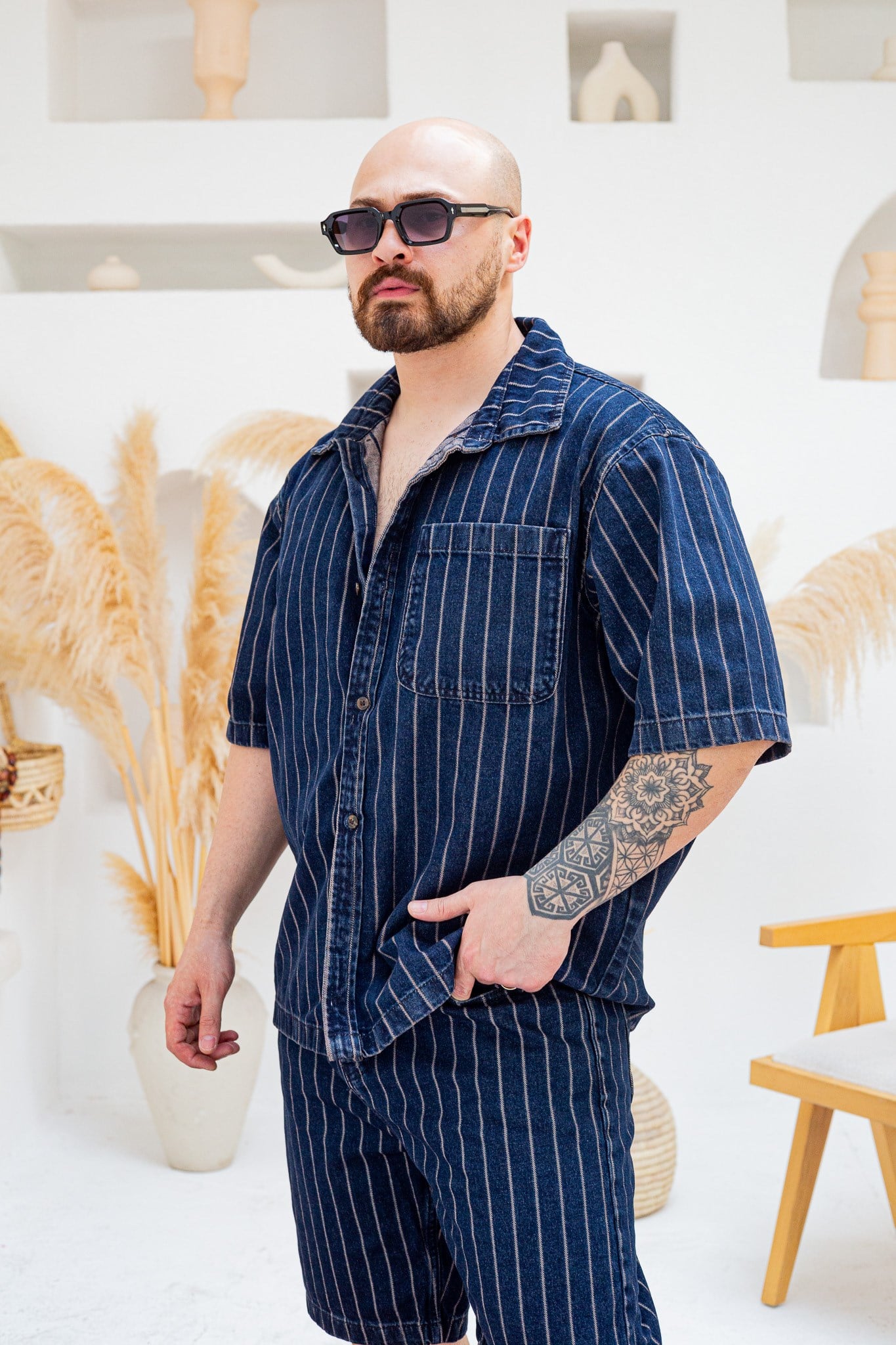 Tasarım Denim Gömlek ve Şort Alt Üst Takım (TK49)