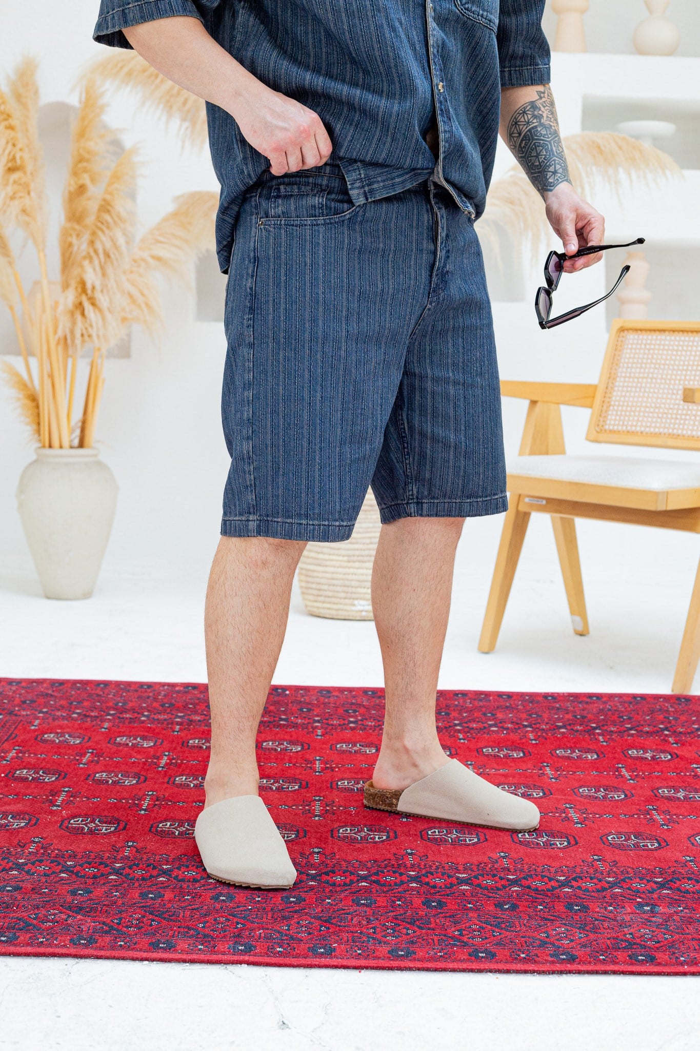 Tasarım Denim Gömlek ve Şort Alt Üst Takım (TK47)