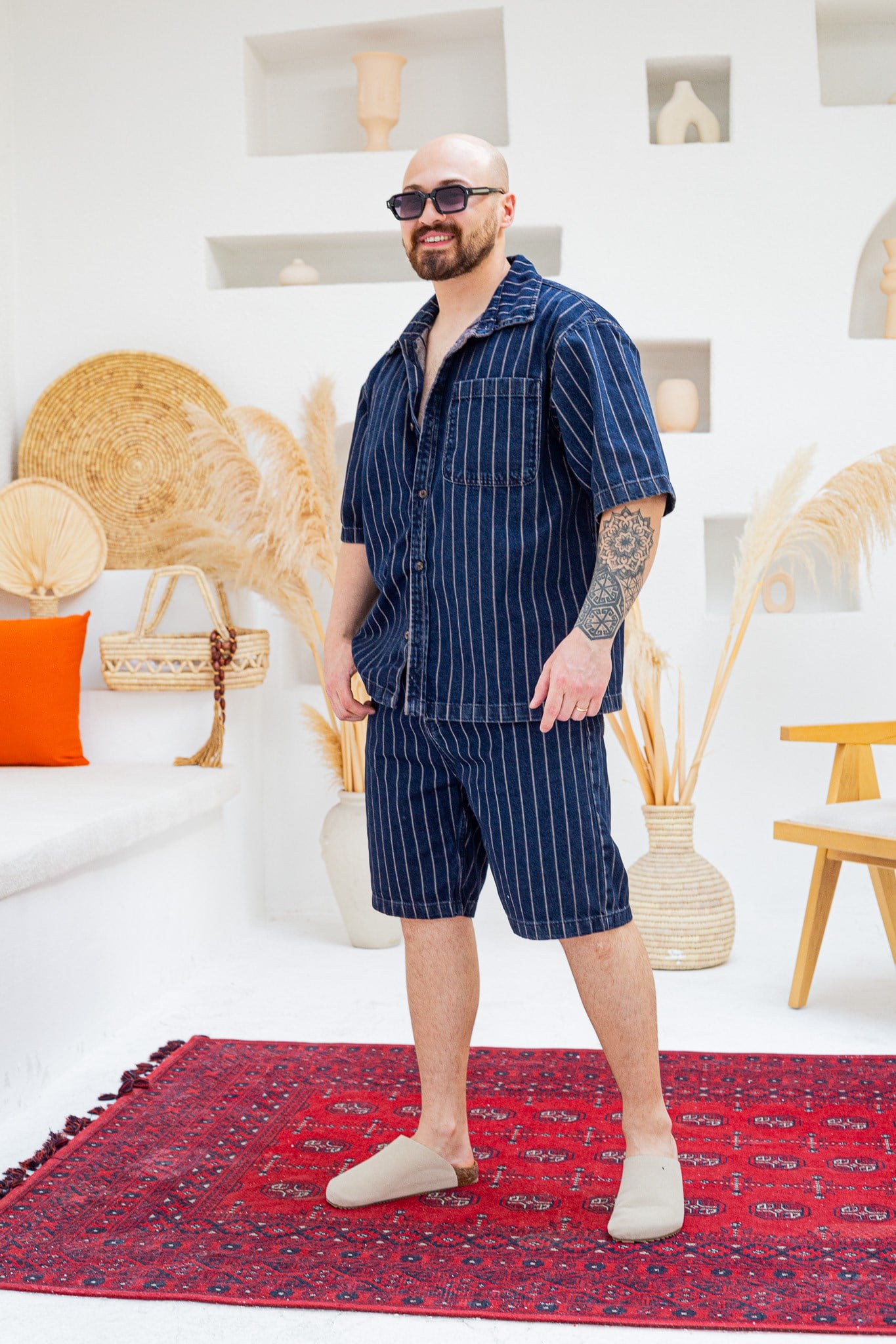 Tasarım Denim Gömlek ve Şort Alt Üst Takım (TK49)