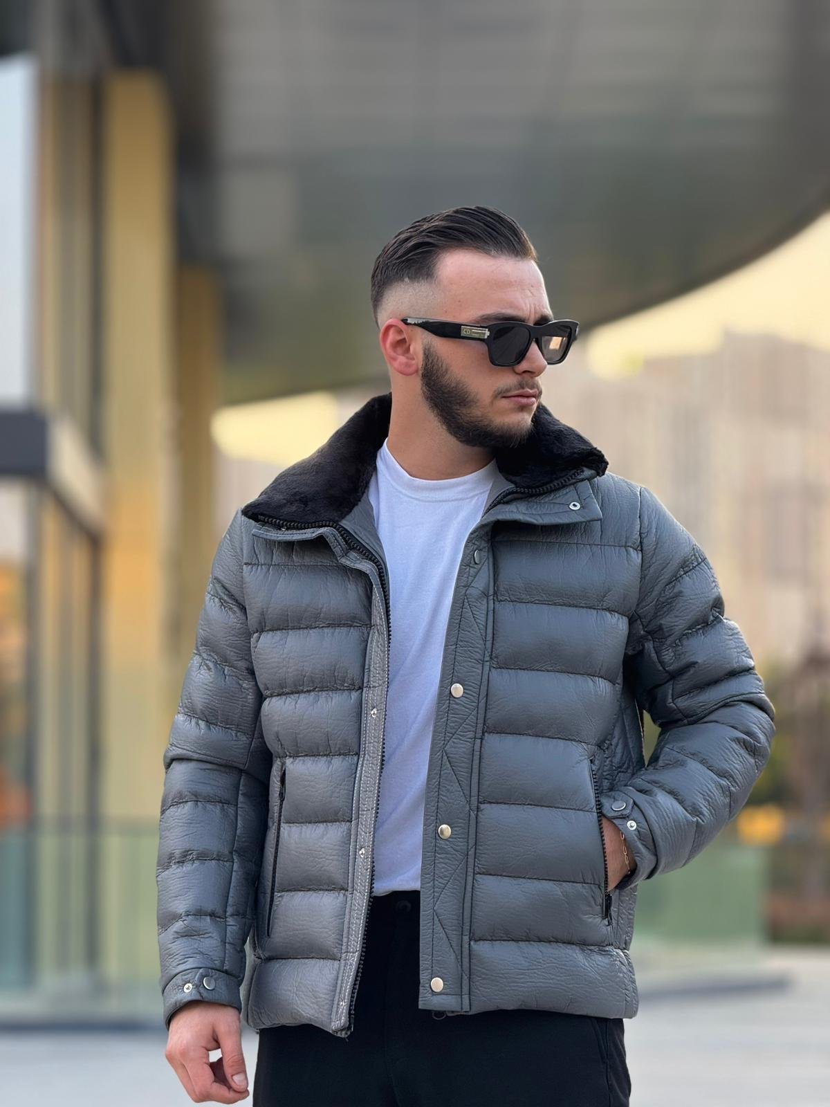 Yaka Kürklü Deri Şişme Mont (İGG09)