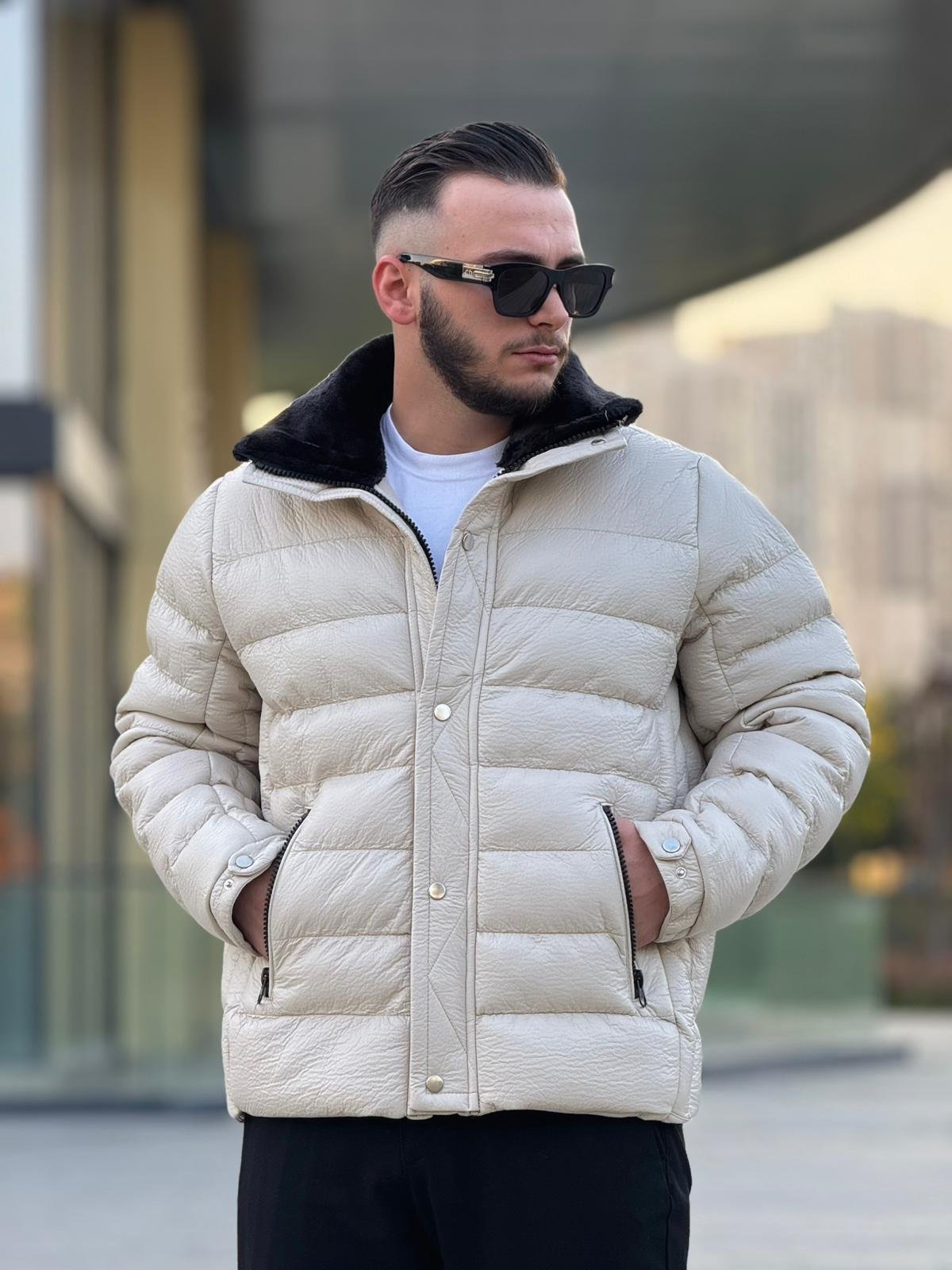 Yaka Kürklü Deri Şişme Mont (İGK09)
