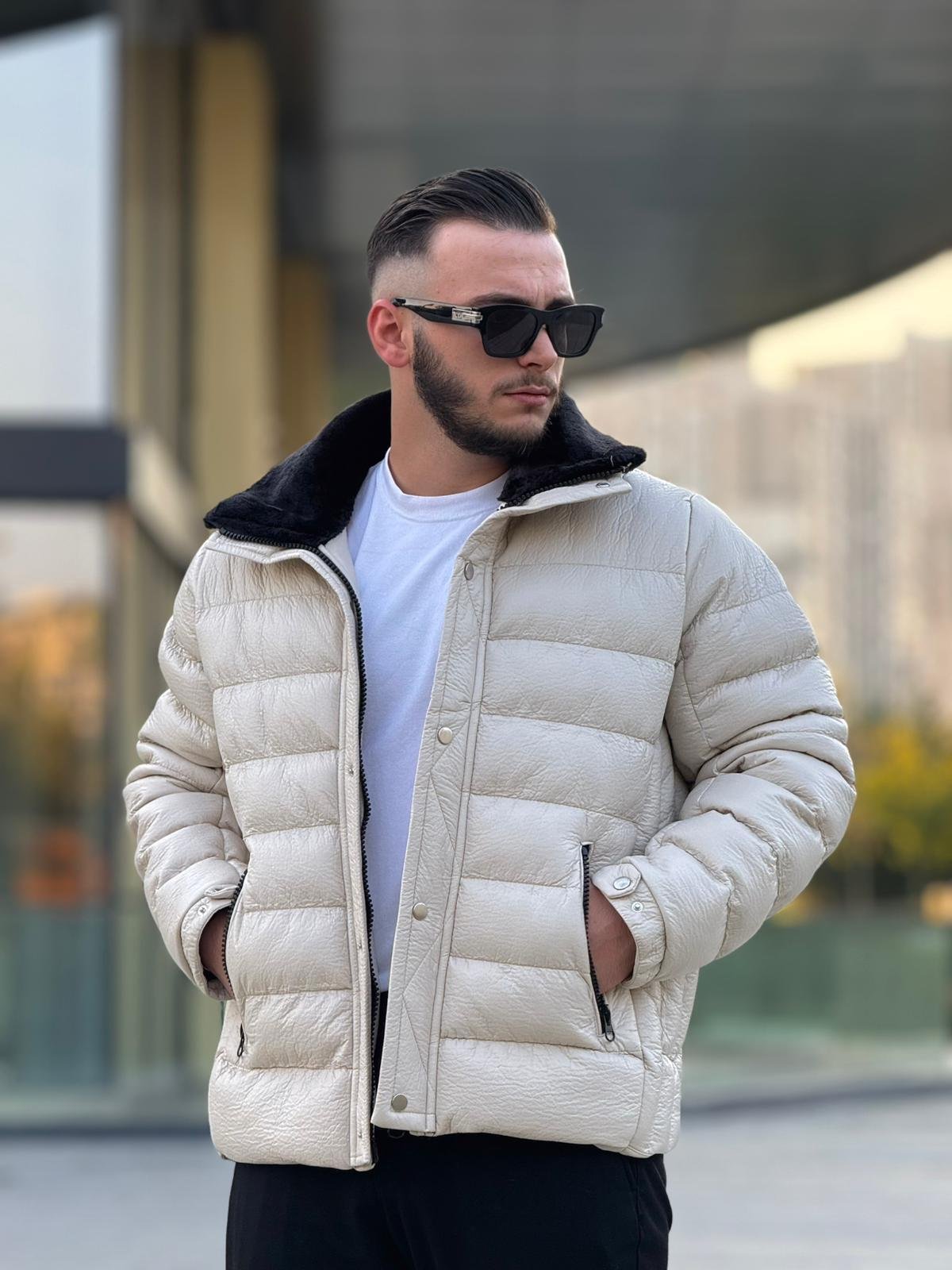 Yaka Kürklü Deri Şişme Mont (İGK09)