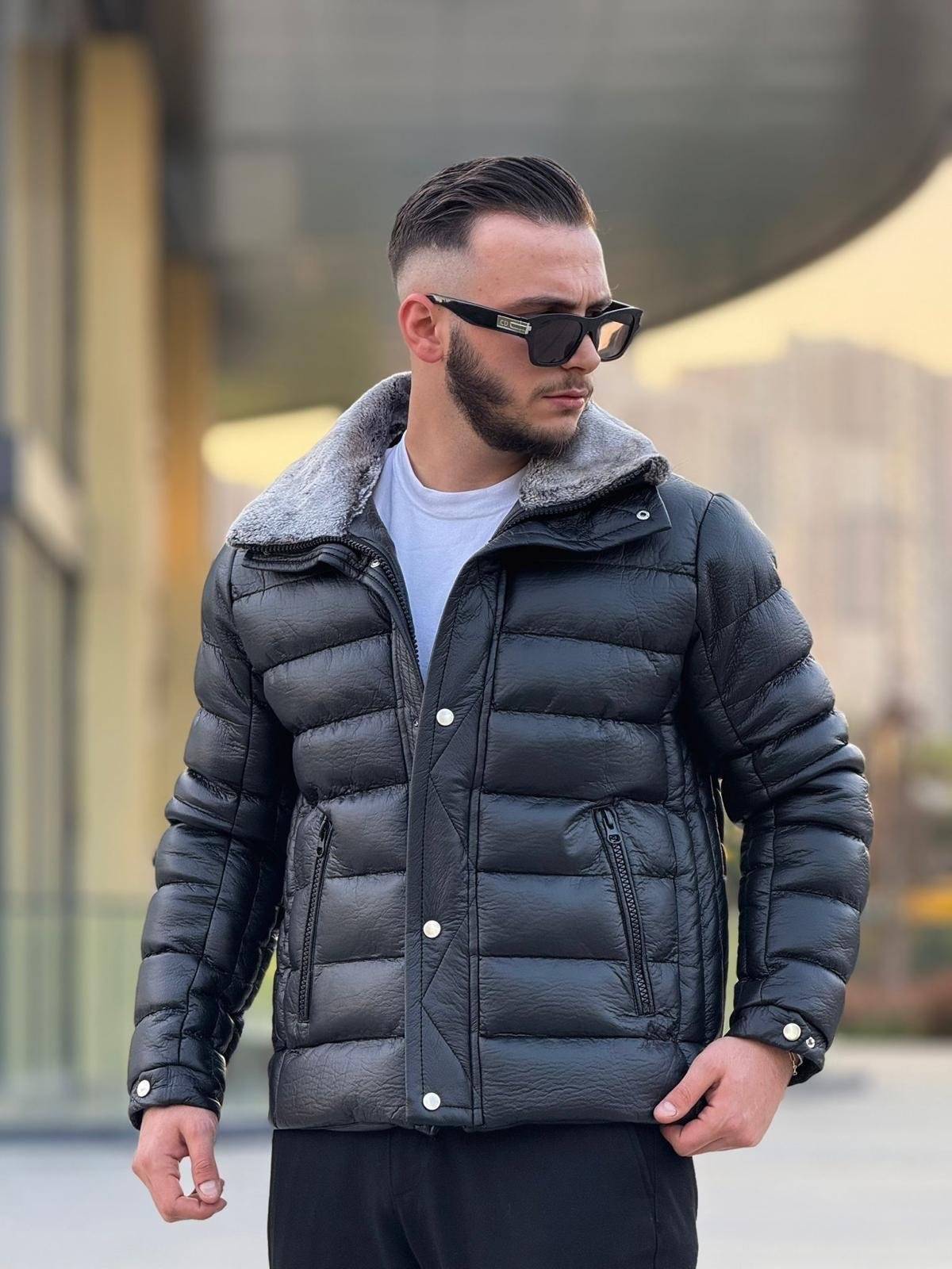 Yaka Kürklü Deri Şişme Mont (İGS09)