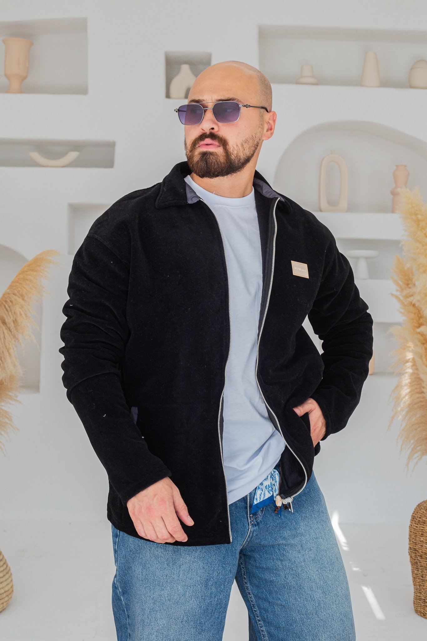 Yan Cepli Tam Boy Fermuarlı Erkek Polar Hırka (MEVS63)