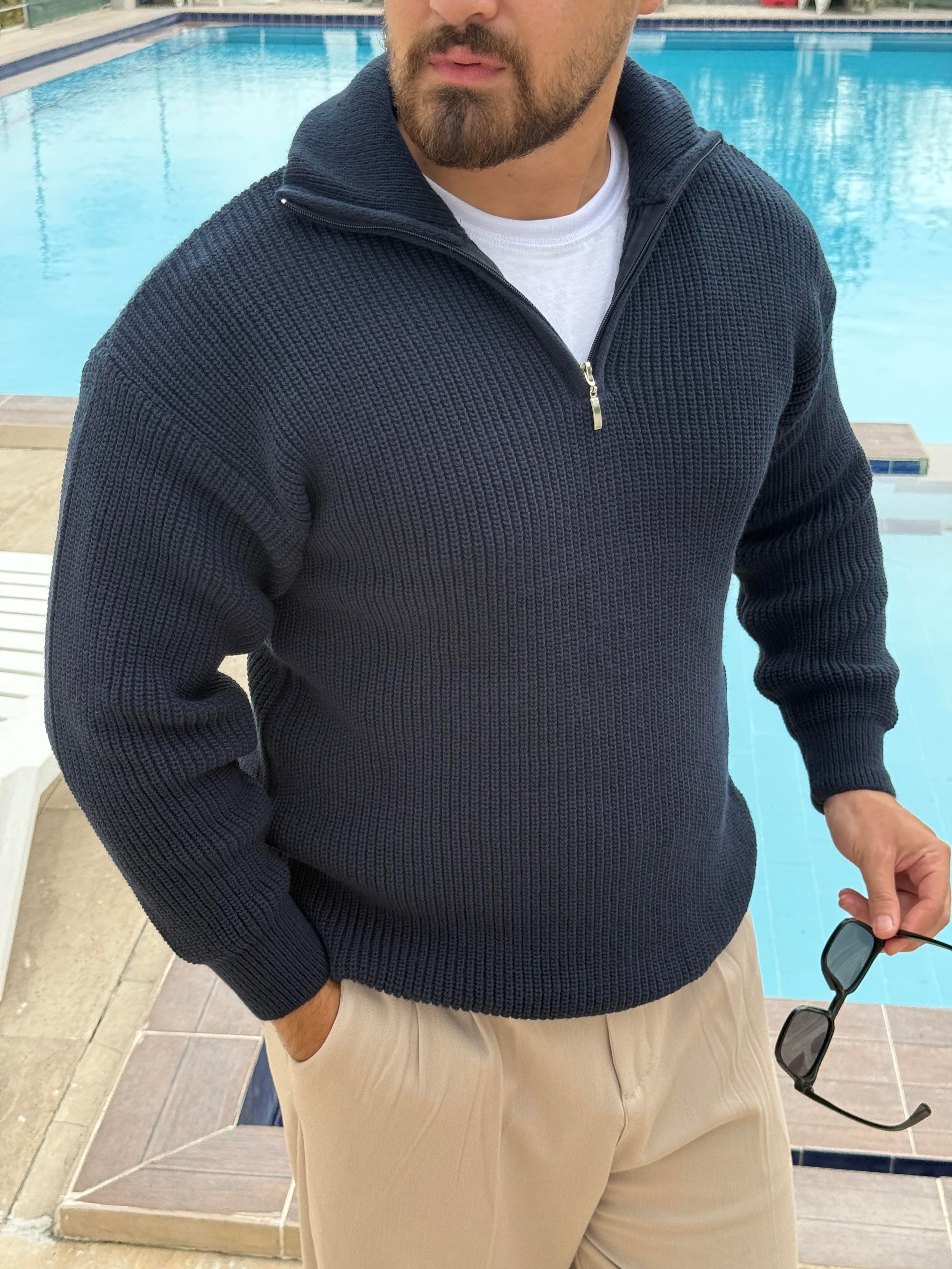 Yarım Fermuarlı Oversize Örme Kazak (SVTL48)