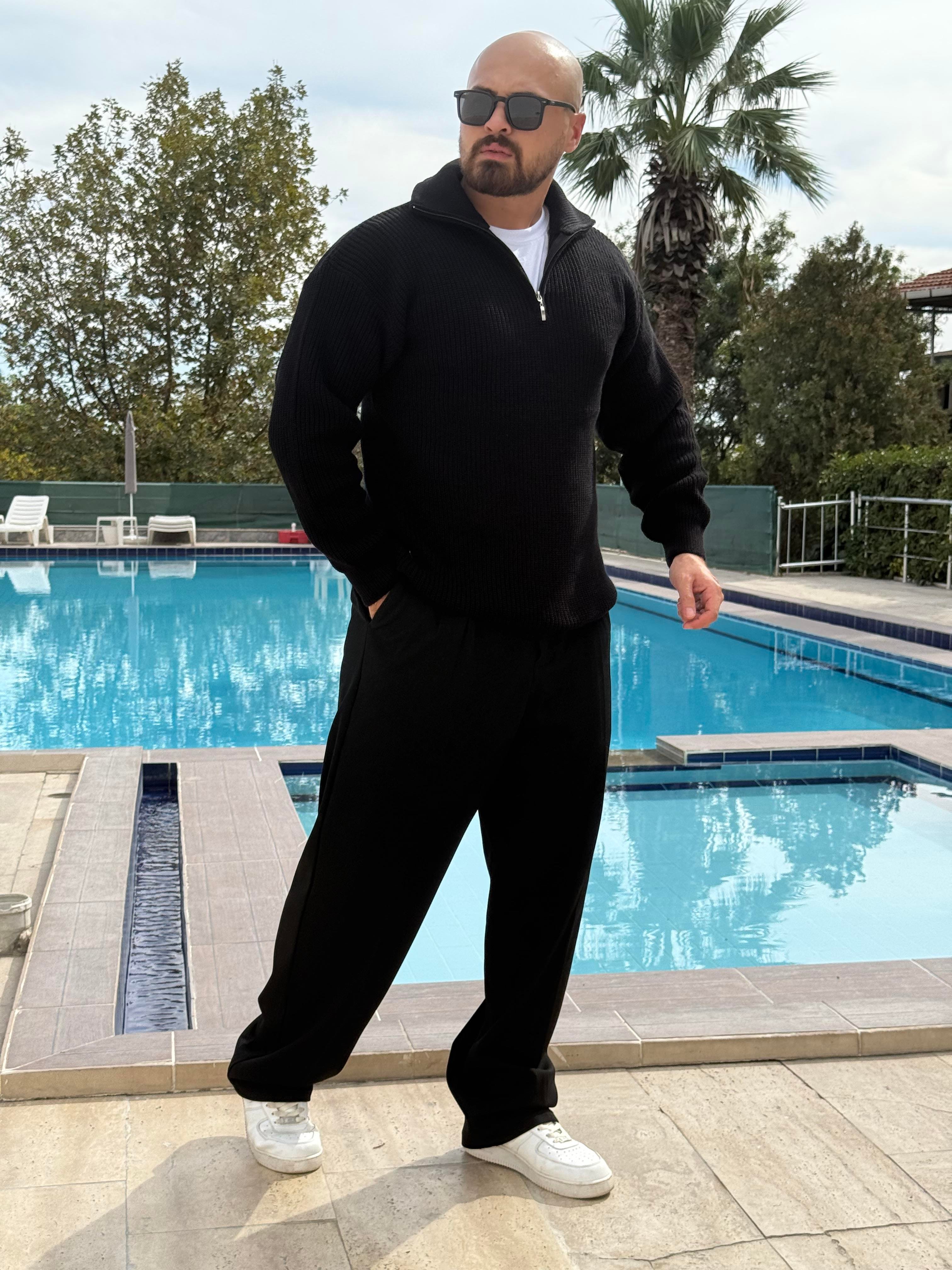 Yarım Fermuarlı Oversize Örme Kazak (SVTS48)