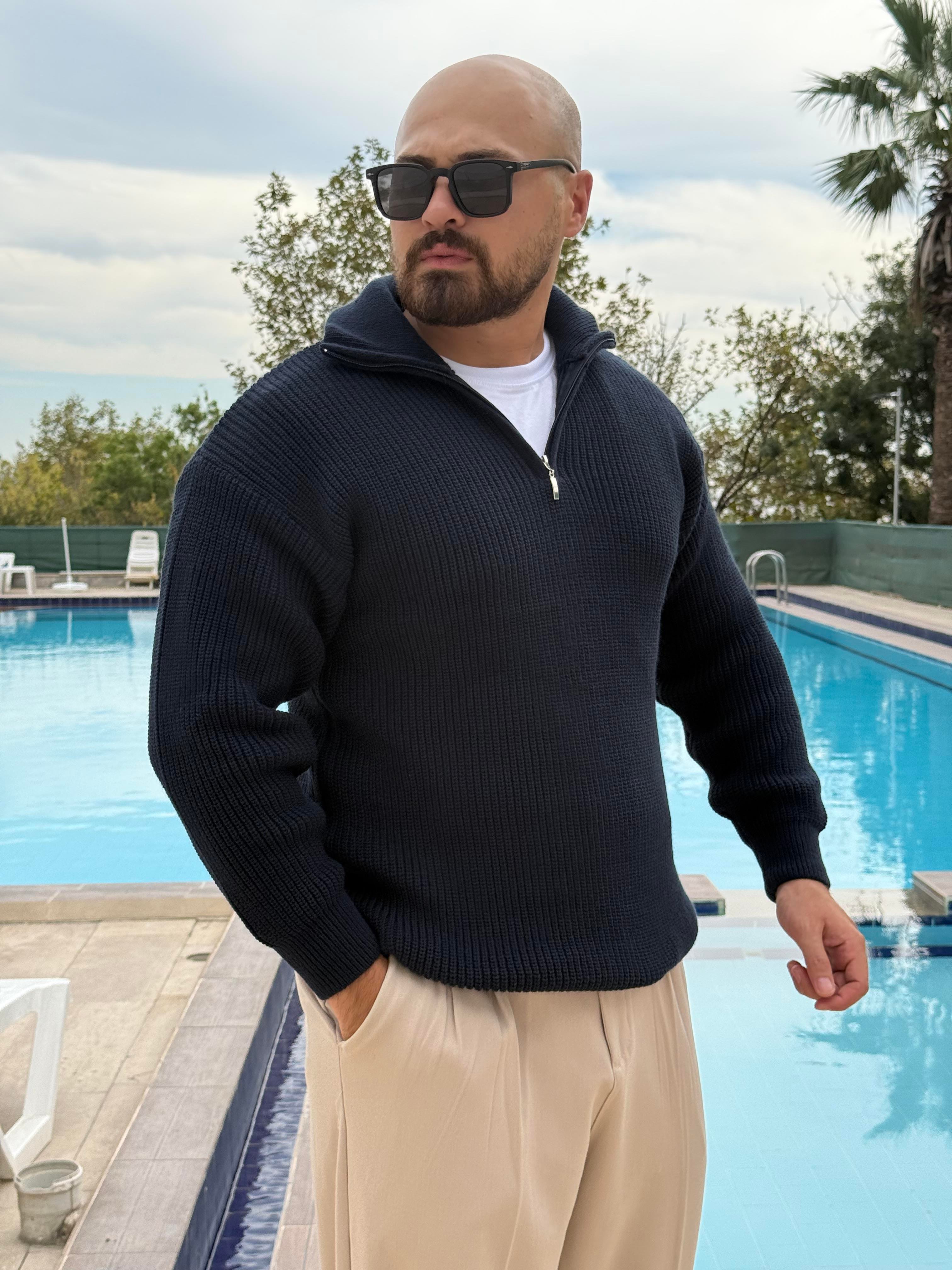 Yarım Fermuarlı Oversize Örme Kazak (SVTL48)