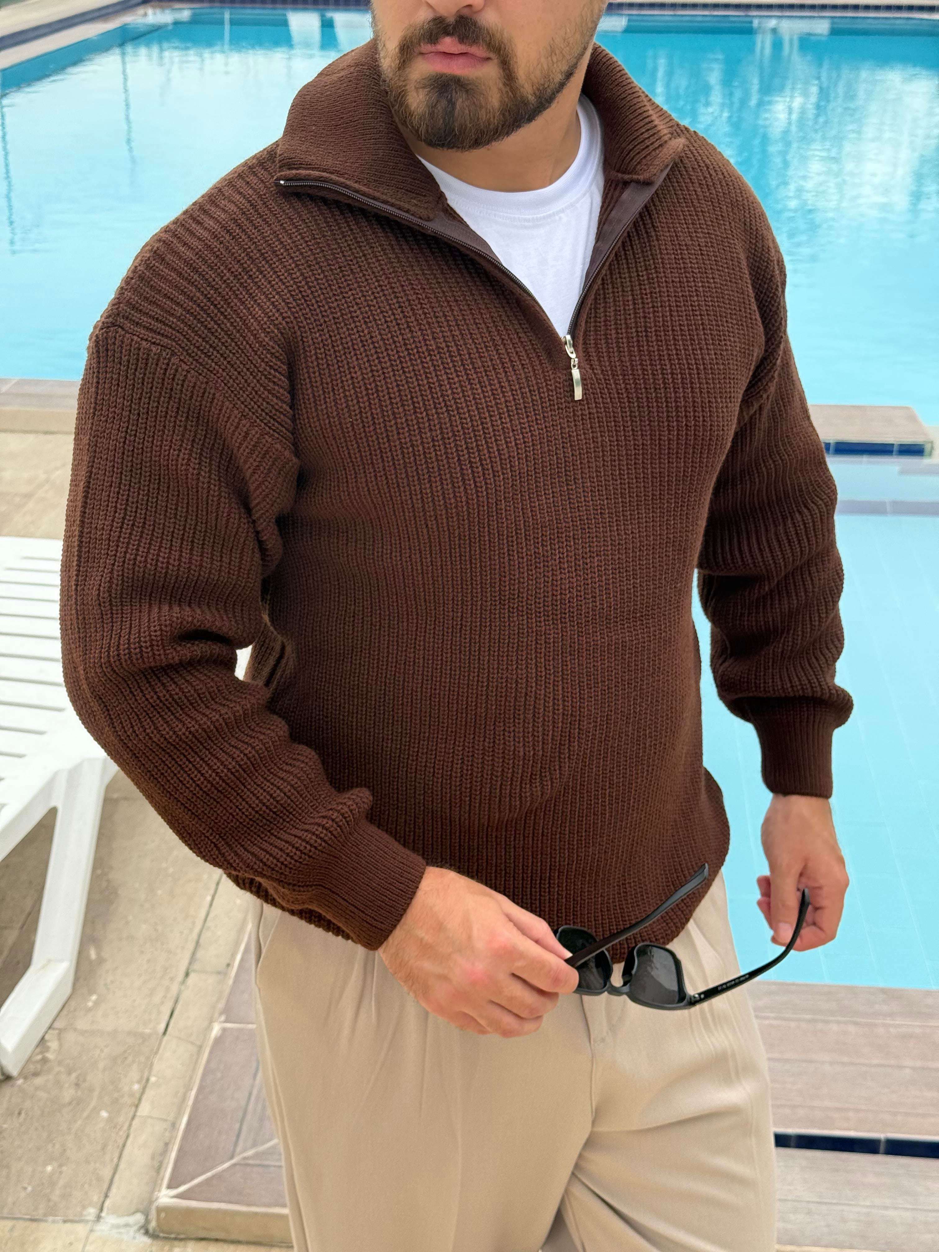 Yarım Fermuarlı Oversize Örme Kazak (SVTKA48)