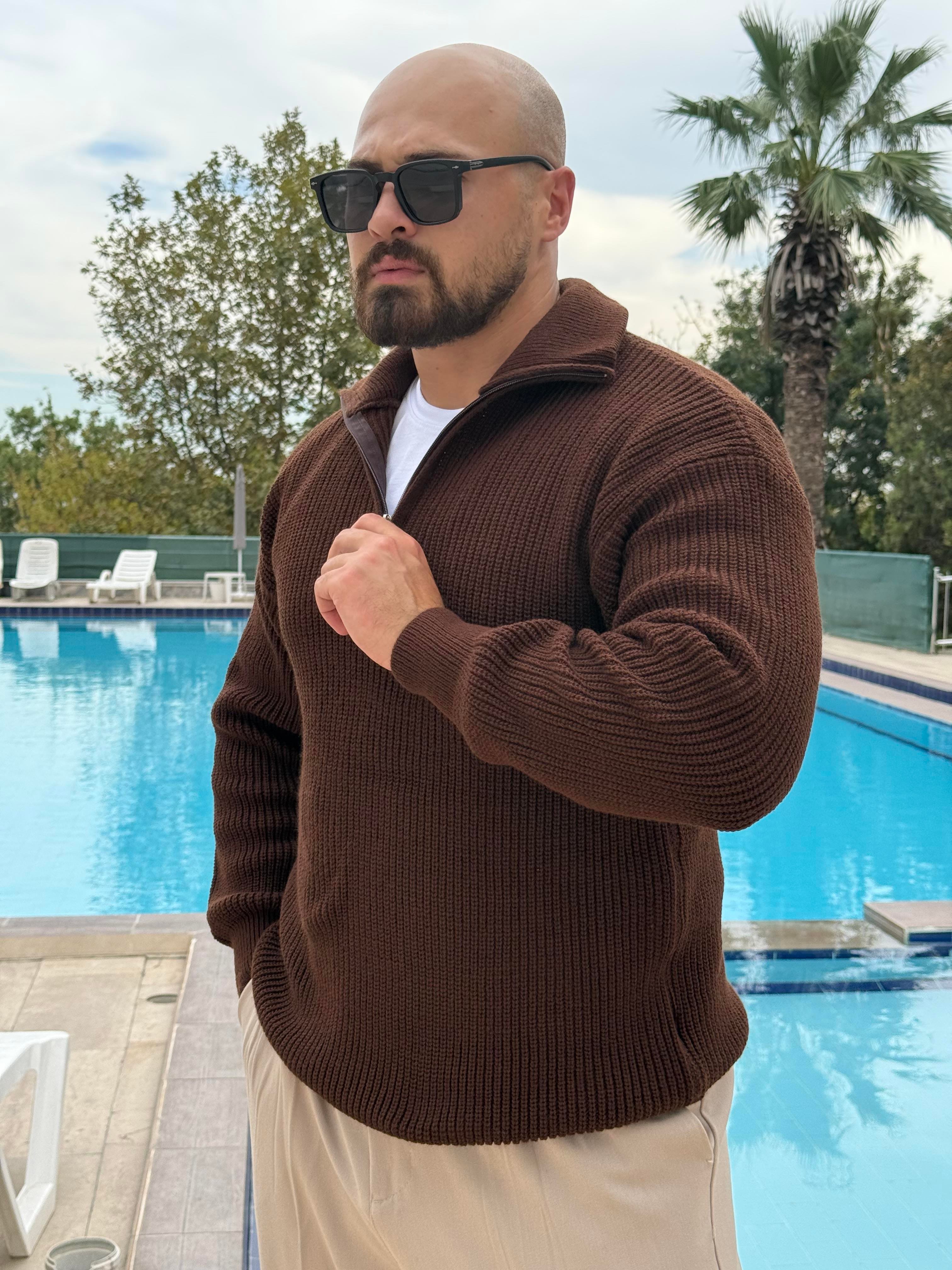 Yarım Fermuarlı Oversize Örme Kazak (SVTKA48)