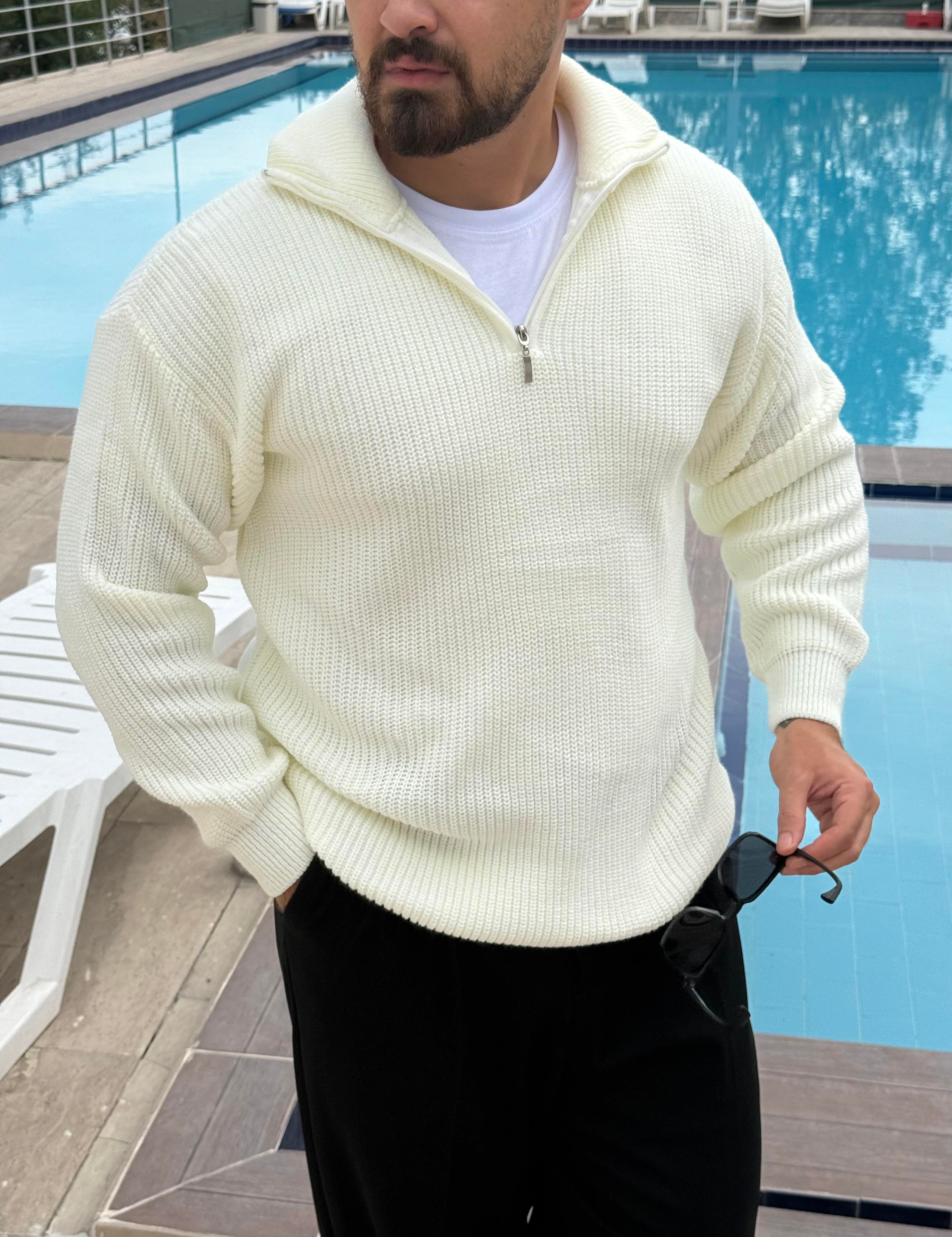 Yarım Fermuarlı Oversize Örme Kazak (SVTB48)