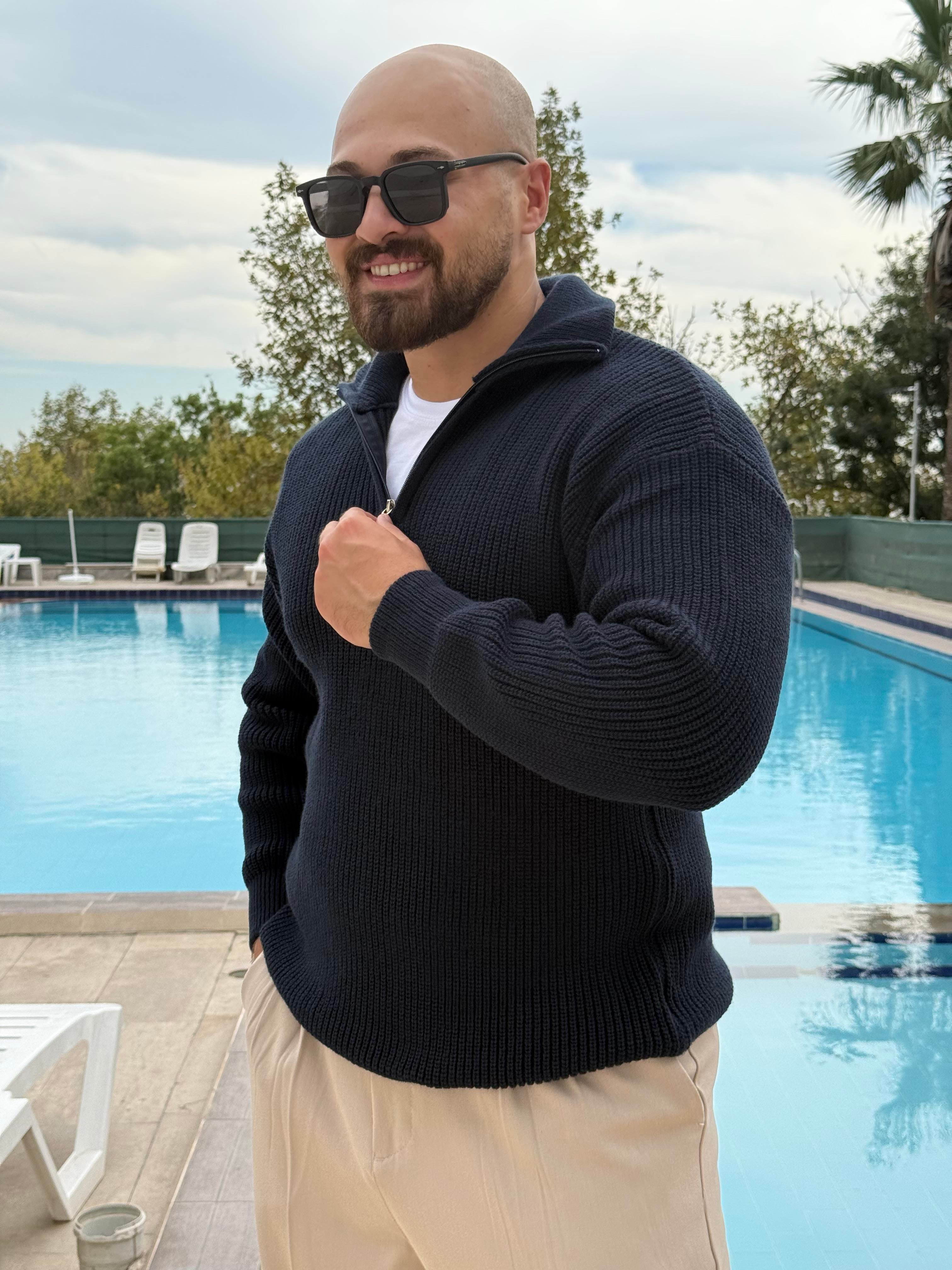 Yarım Fermuarlı Oversize Örme Kazak (SVTL48)