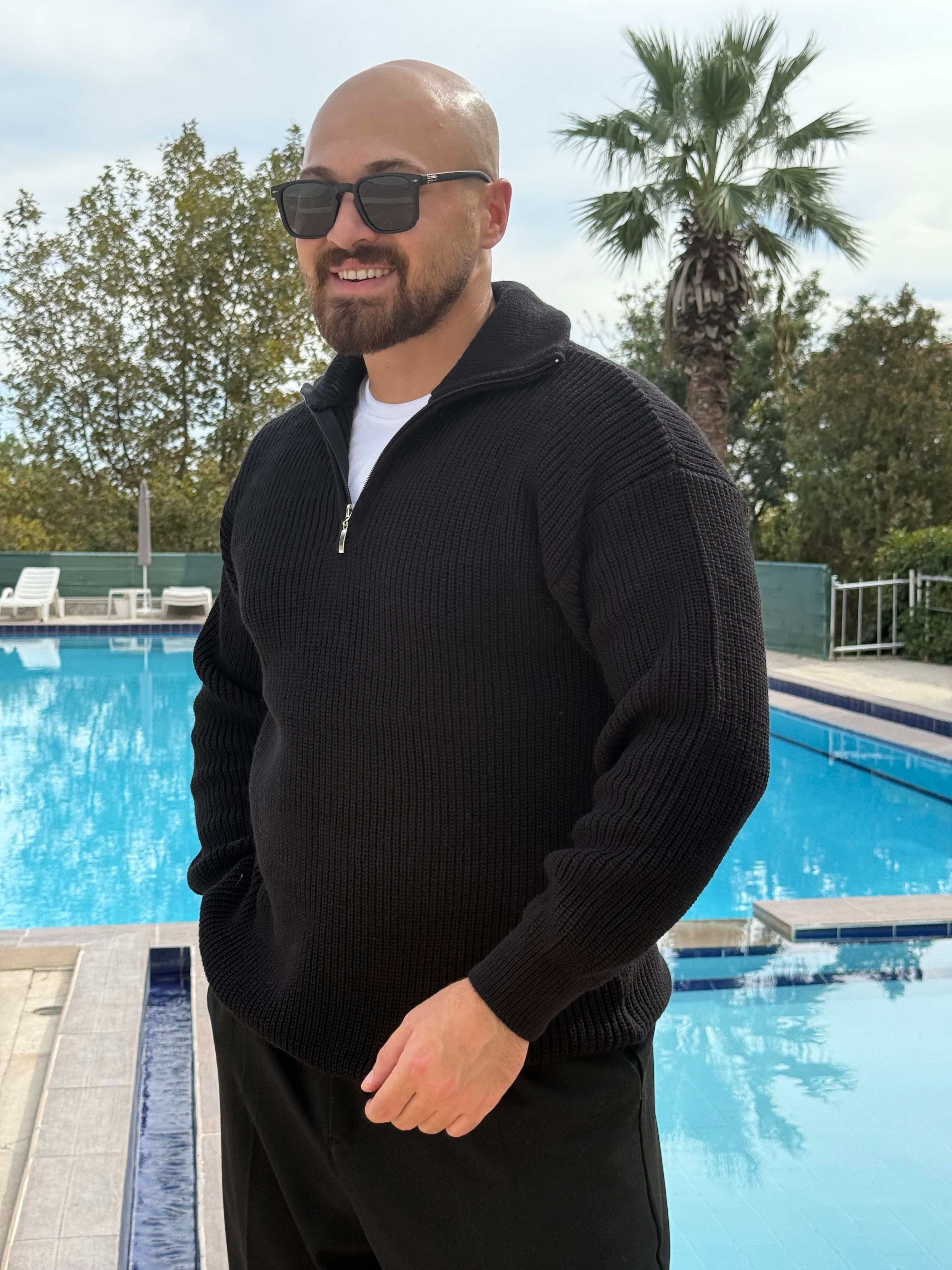 Yarım Fermuarlı Oversize Örme Kazak (SVTS48)