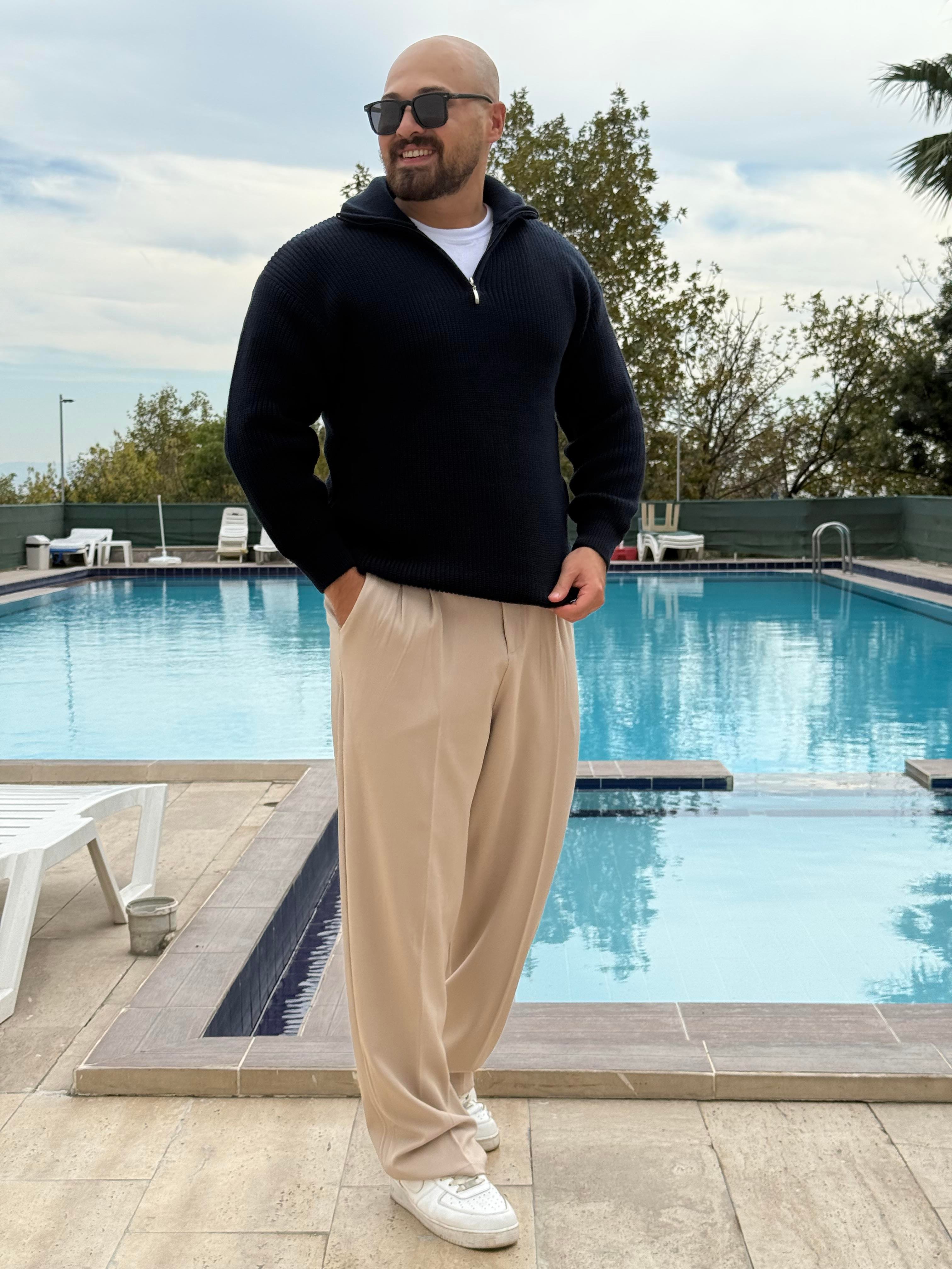 Yarım Fermuarlı Oversize Örme Kazak (SVTL48)