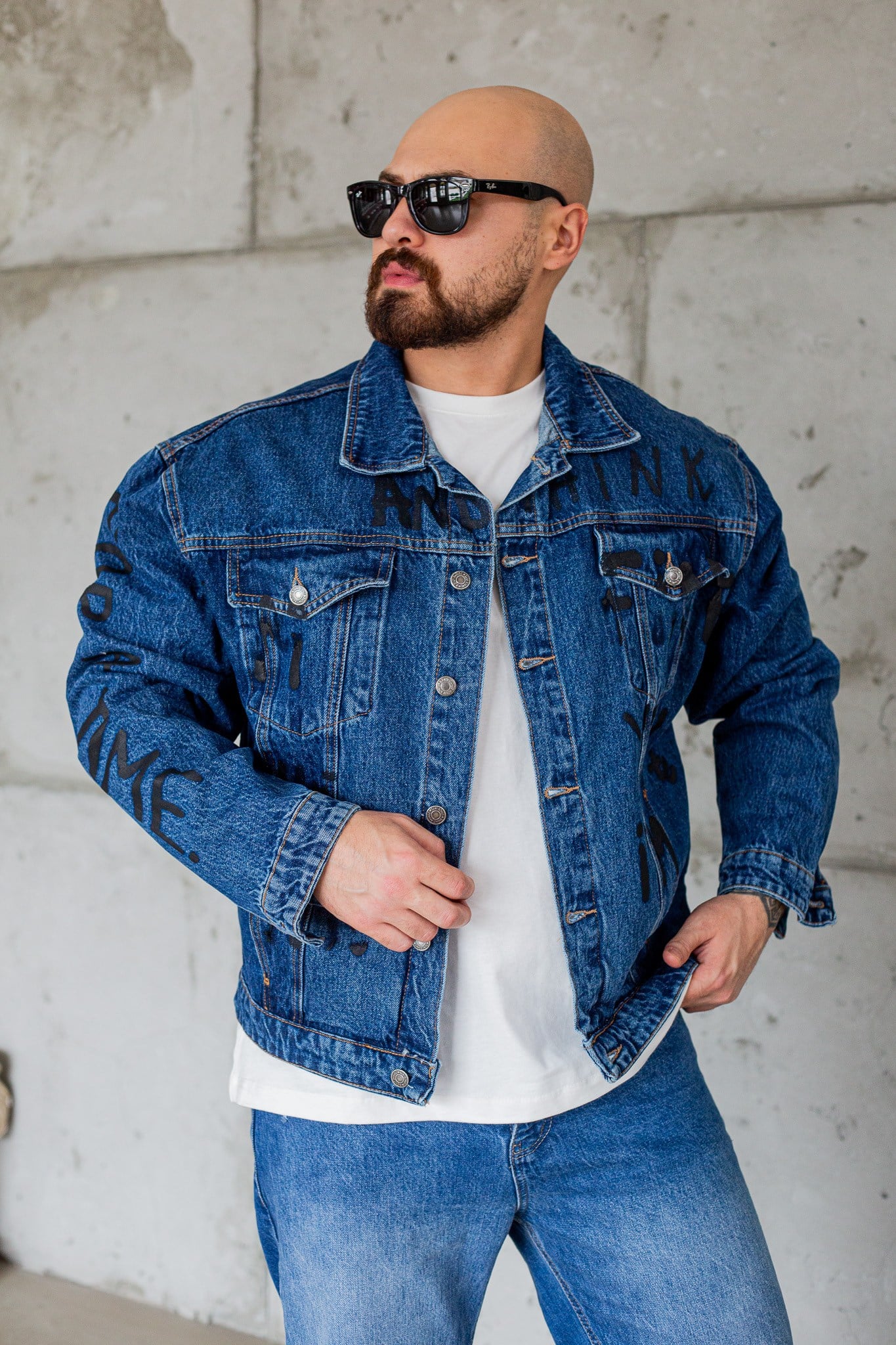 Yazı Baskılı Oversize Erkek Kot Ceket (MEV102)
