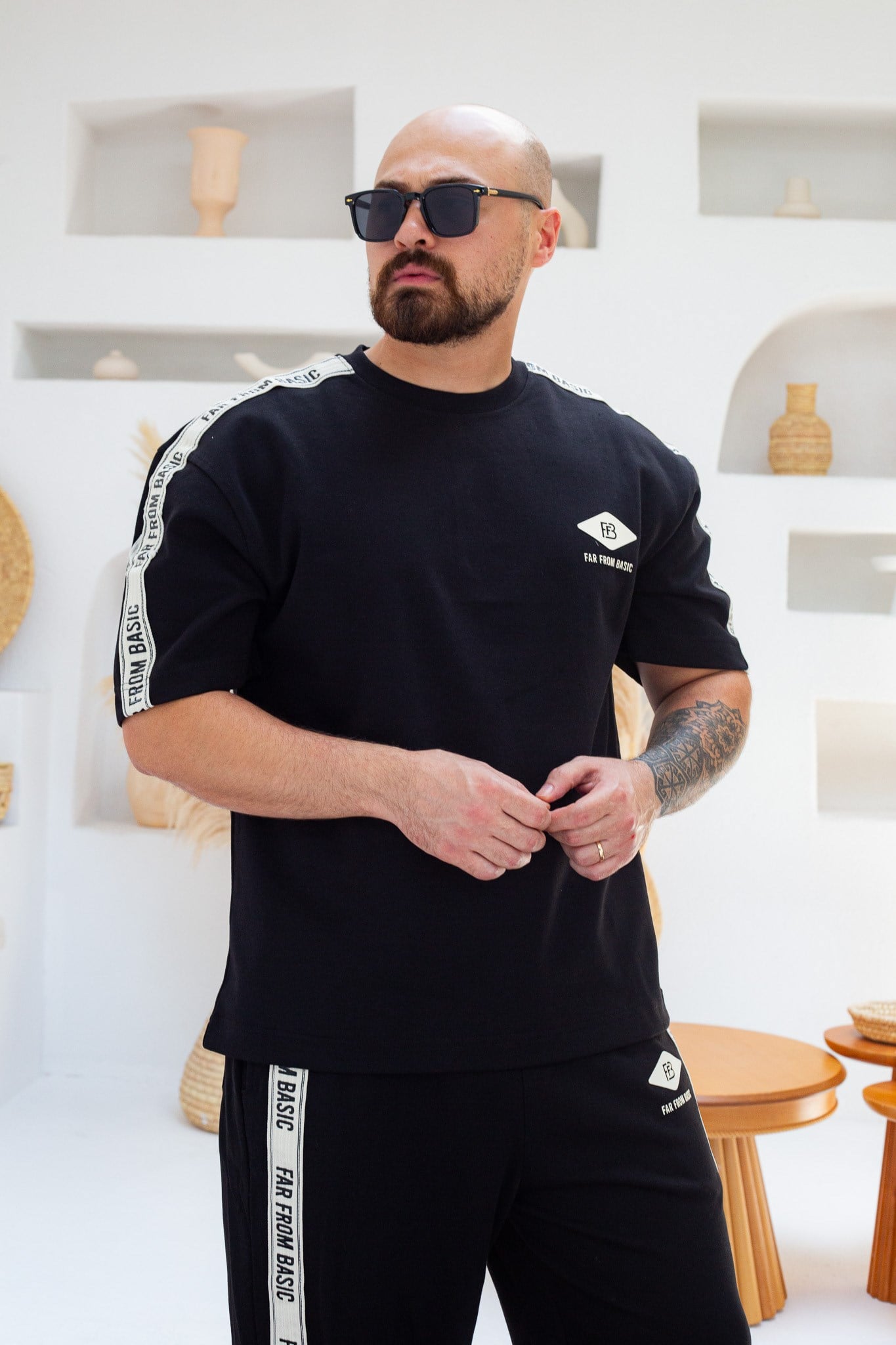 Yazı Ve Şeritli Oversize Alt/Üst Takım (TKS56)