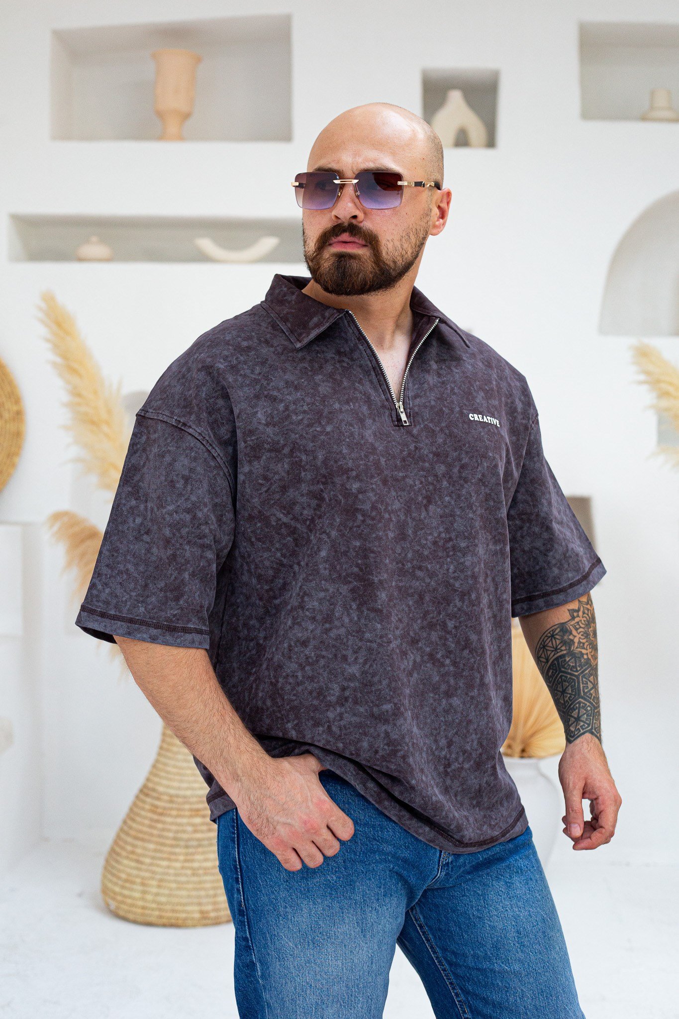 Yıkamalı Polo Yaka Oversize T-Shirt (TSKA108)