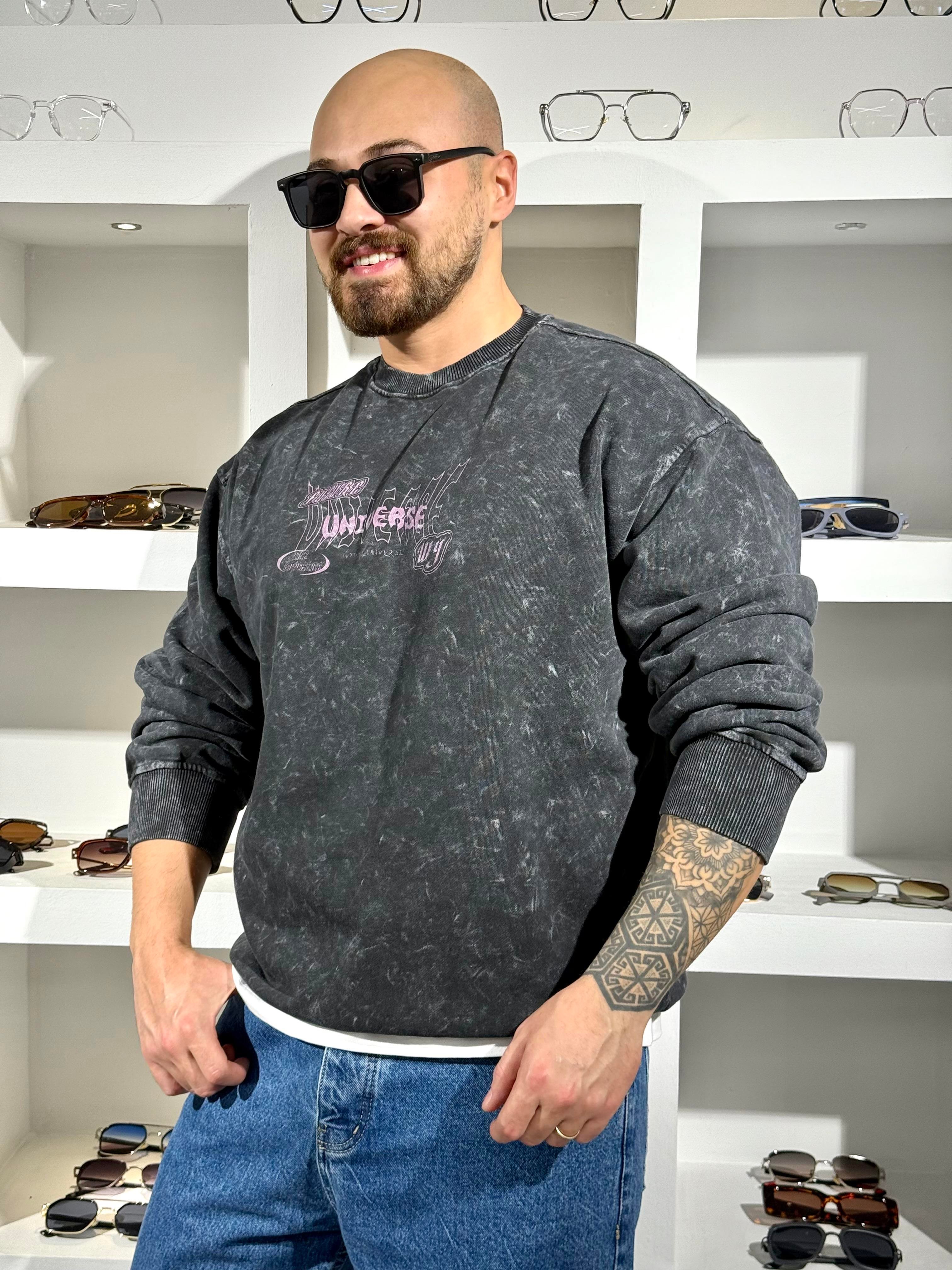 Yıkamalı Üç İplik Kampanyalı Sweatshirt (SVTA75)