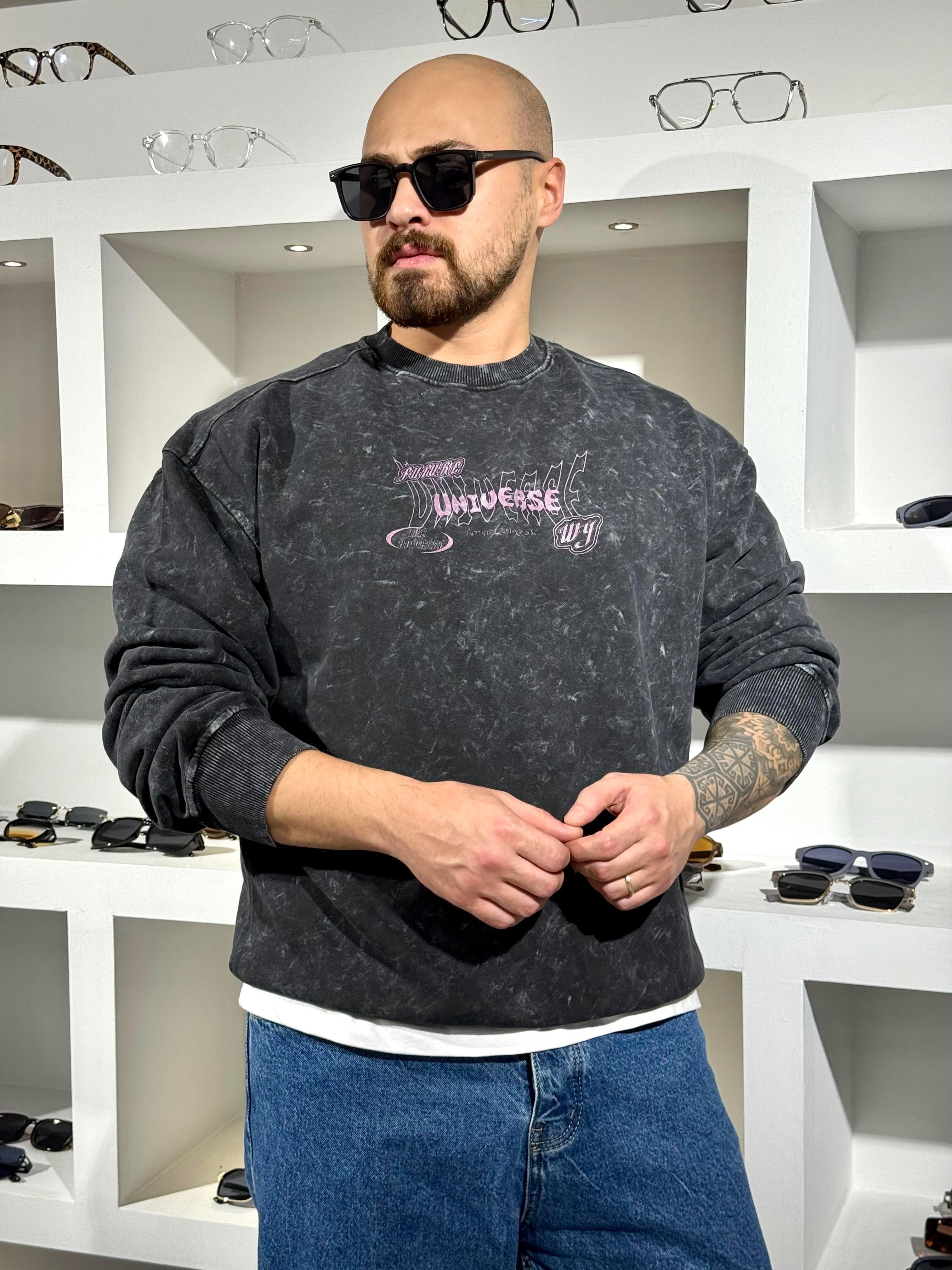 Yıkamalı Üç İplik Kampanyalı Sweatshirt (SVTA75)