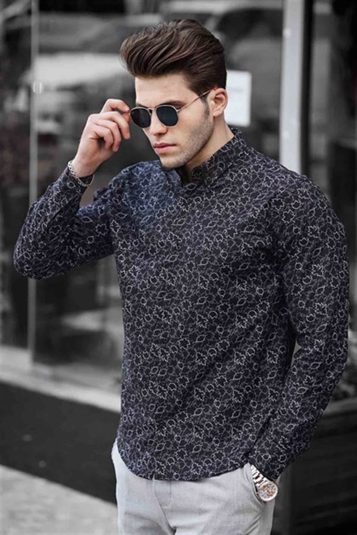 Slim Fit Beyaz Çiçek Desenli Polo Yaka T-Shirt 01850
