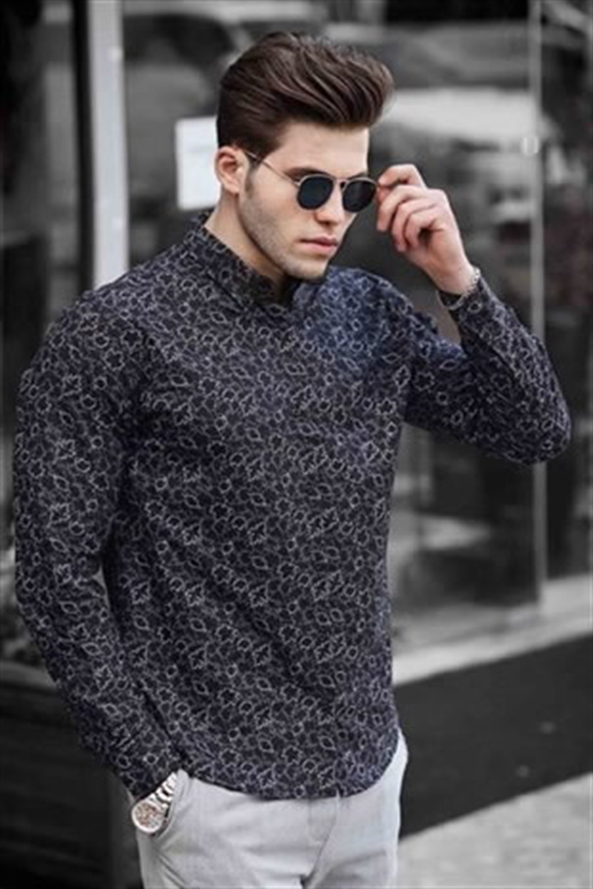Slim Fit Beyaz Çiçek Desenli Polo Yaka T-Shirt 01850