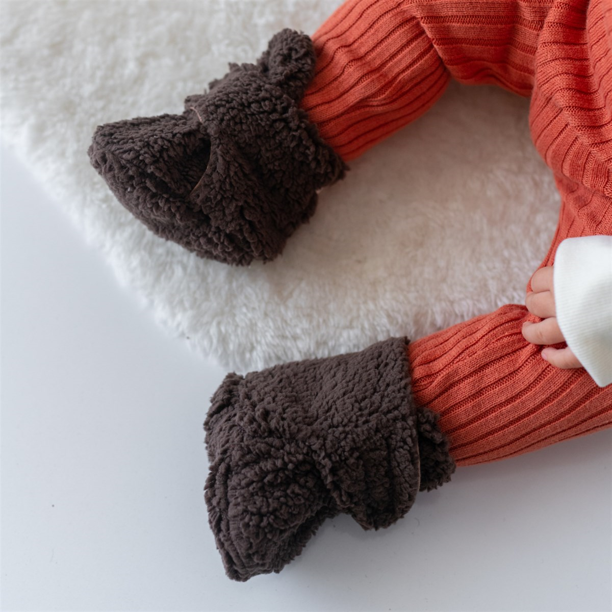 Mama-yoyo Bebek Teddy Patik ve Bere Seti Kahverengi