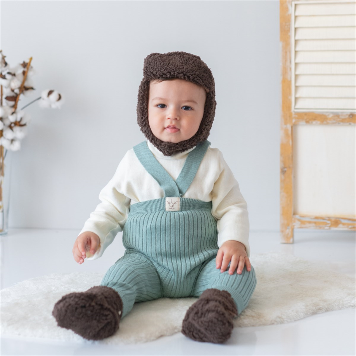 Mama-yoyo Bebek Teddy Patik ve Bere Seti Kahverengi