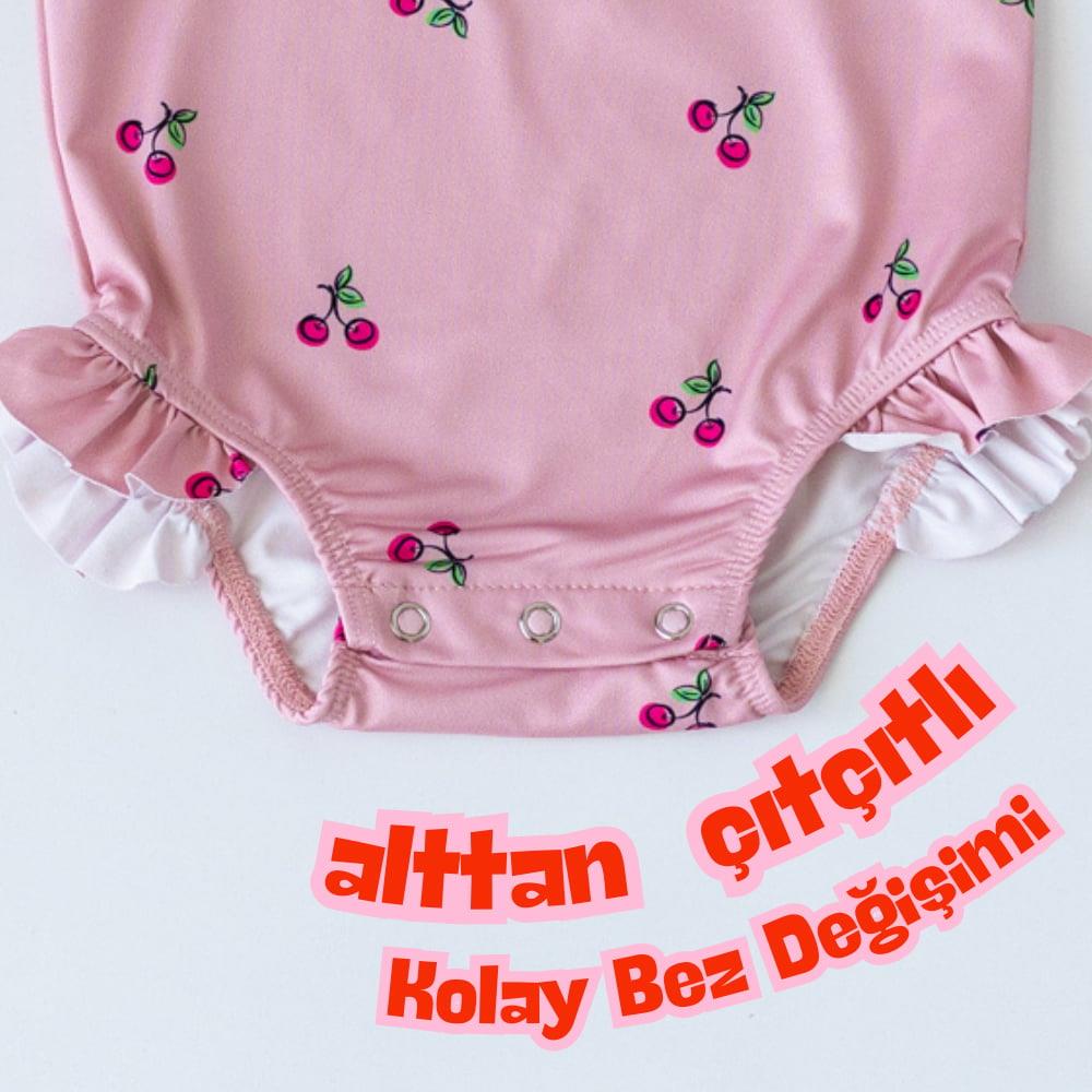 Mama-Yoyo UV Korumalı Önden Fermuarlı - Alttan Çıtçıtlı Mayo Kirazlı