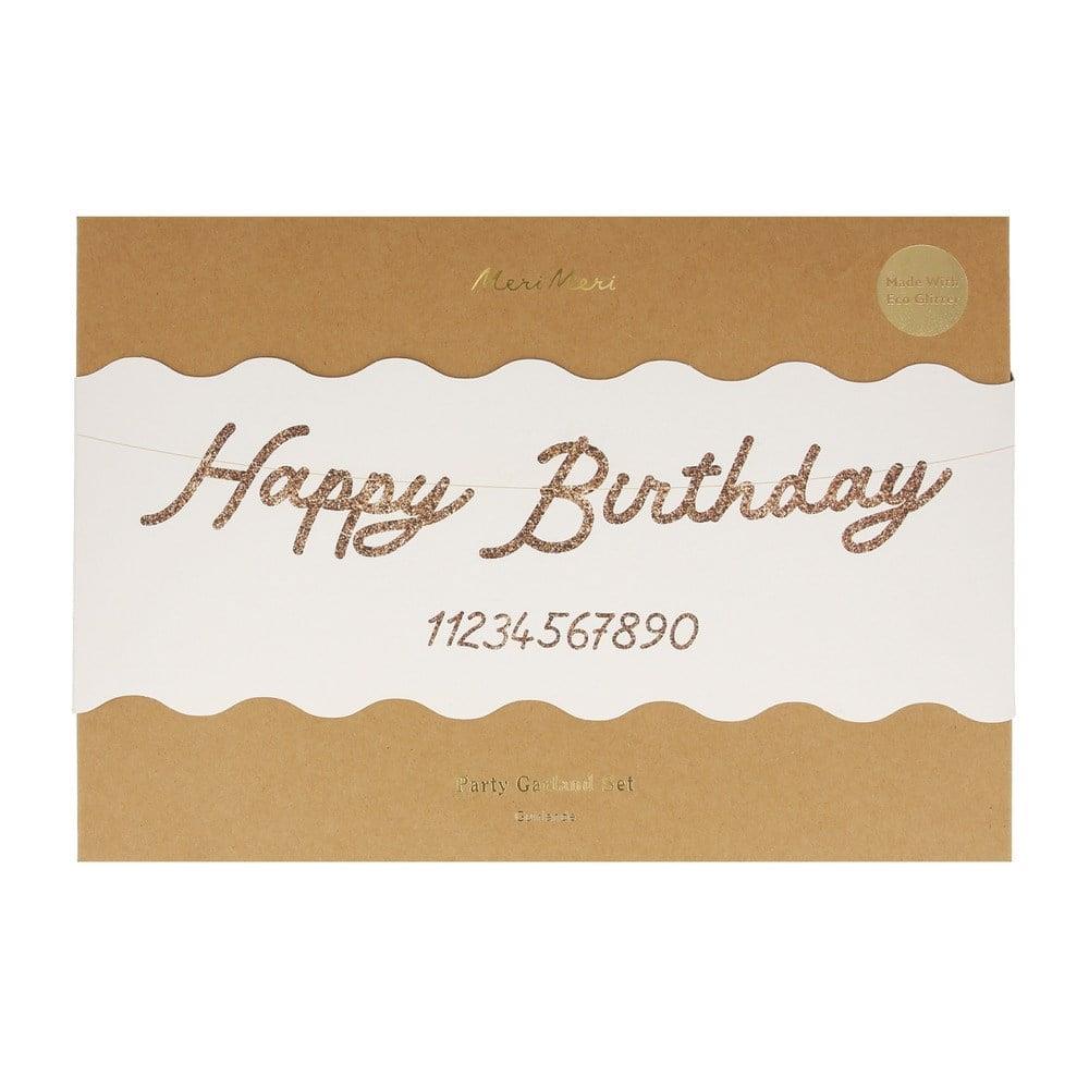Meri Meri - Gold Glitter Happy Birthday Garland - Parıltılı Altın Happy Birthday Asılan Süs Seti