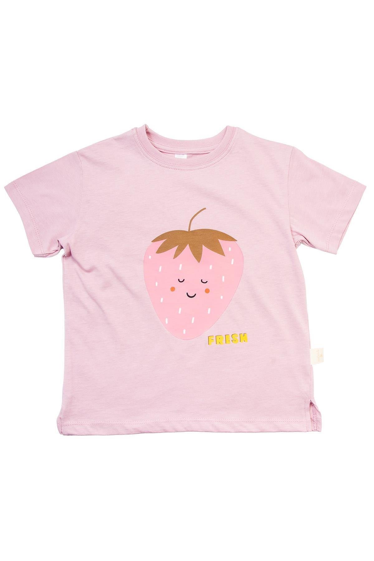 Miela Çilek Baskılı T-shirt - Lila