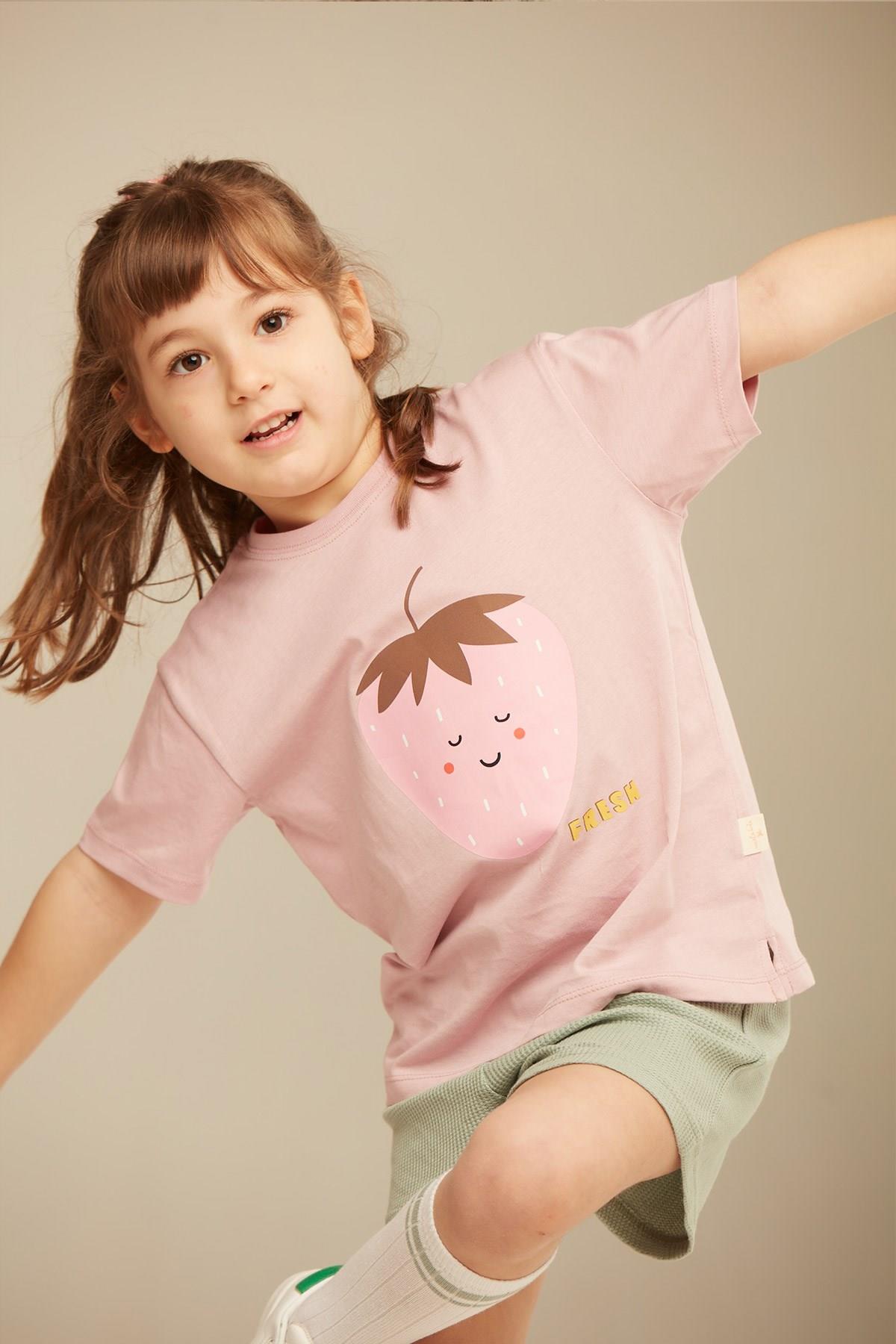 Miela Çilek Baskılı T-shirt - Lila
