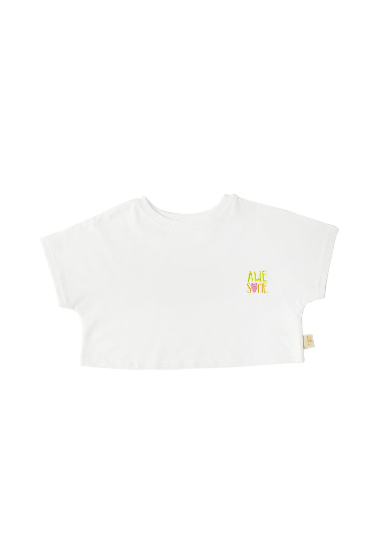 Miela Kids Awesome Nakışlı Crop T-shirt - Beyaz