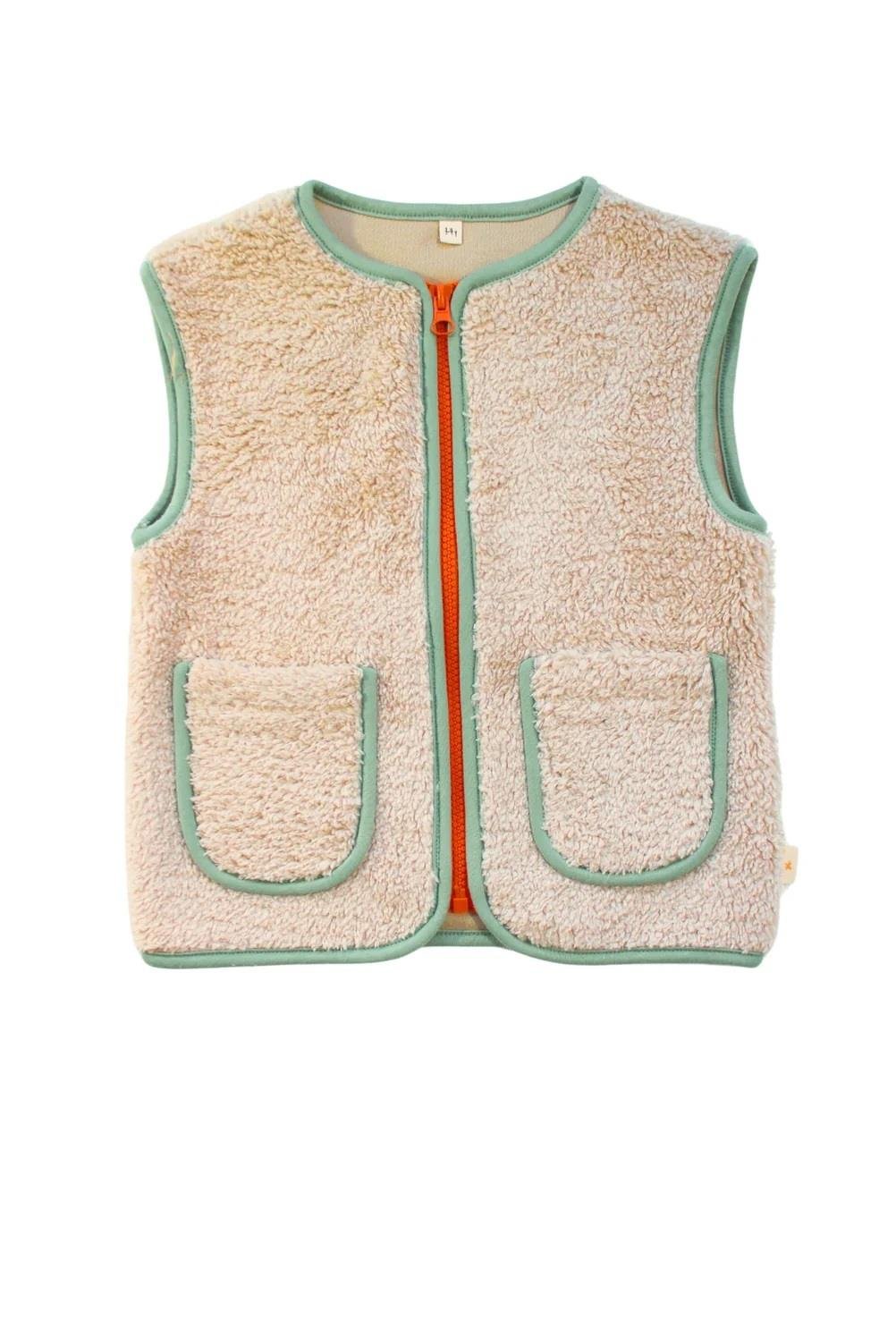 Miela Kids Slogan Nakışlı Peluş Yelek - Bej