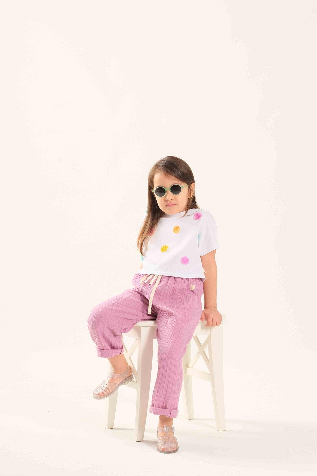 Miela Püsküllü Crop T-shirt - Beyaz